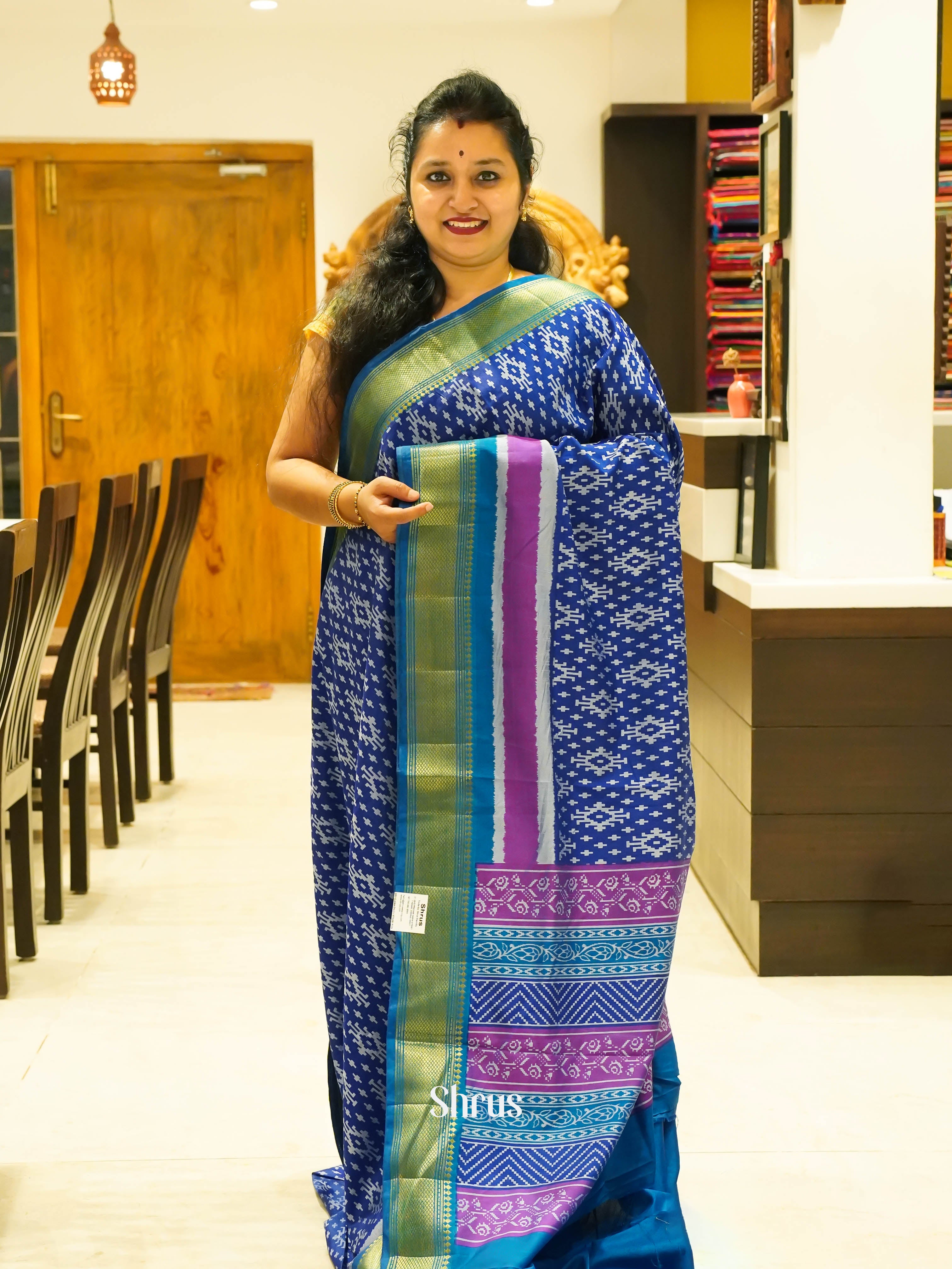 Blue & Purple - Semi Patola Saree - Shop on ShrusEternity.com
