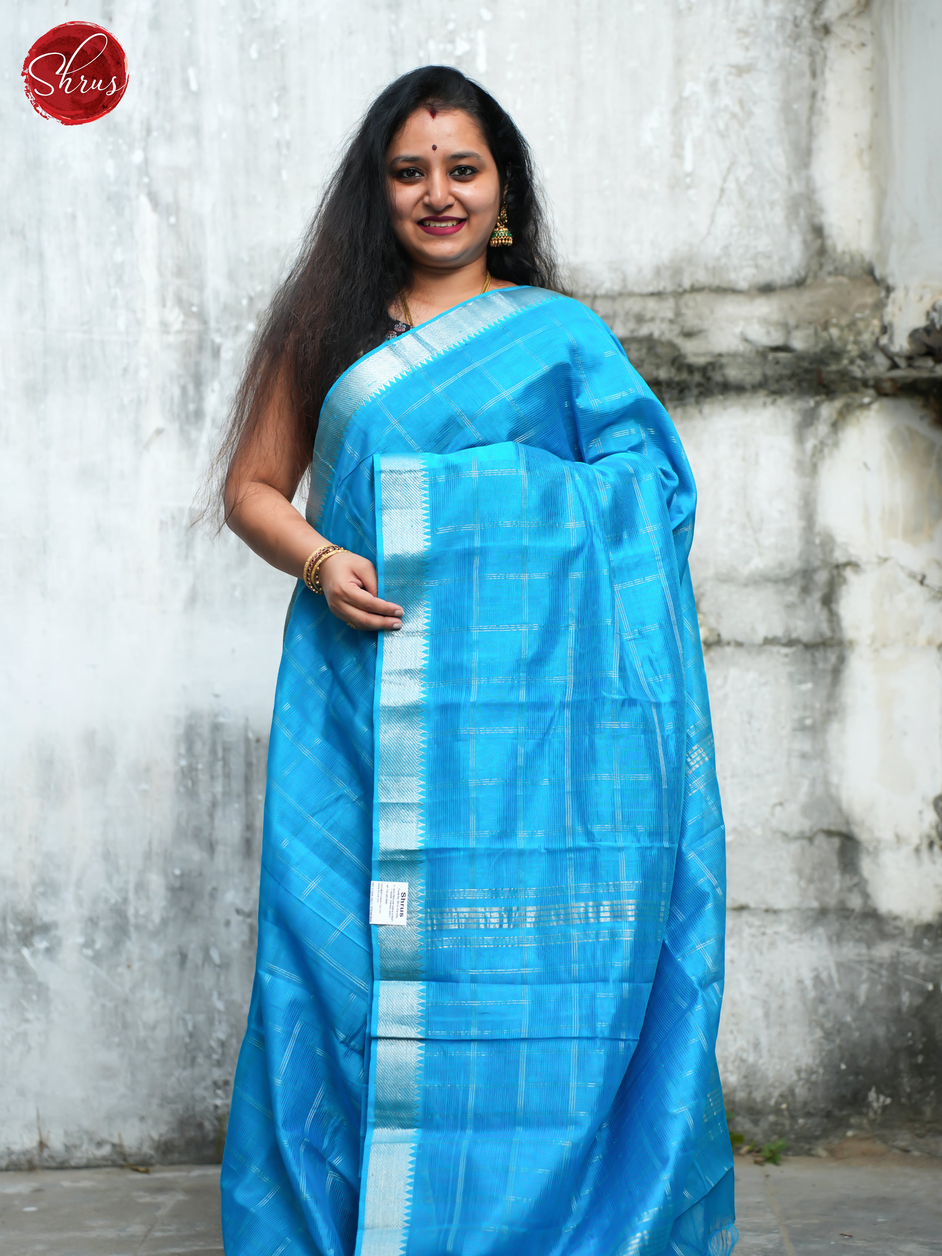 Blue(Single Tone)- Mangalagiri Silk Cotton Saree - Shop on ShrusEternity.com
