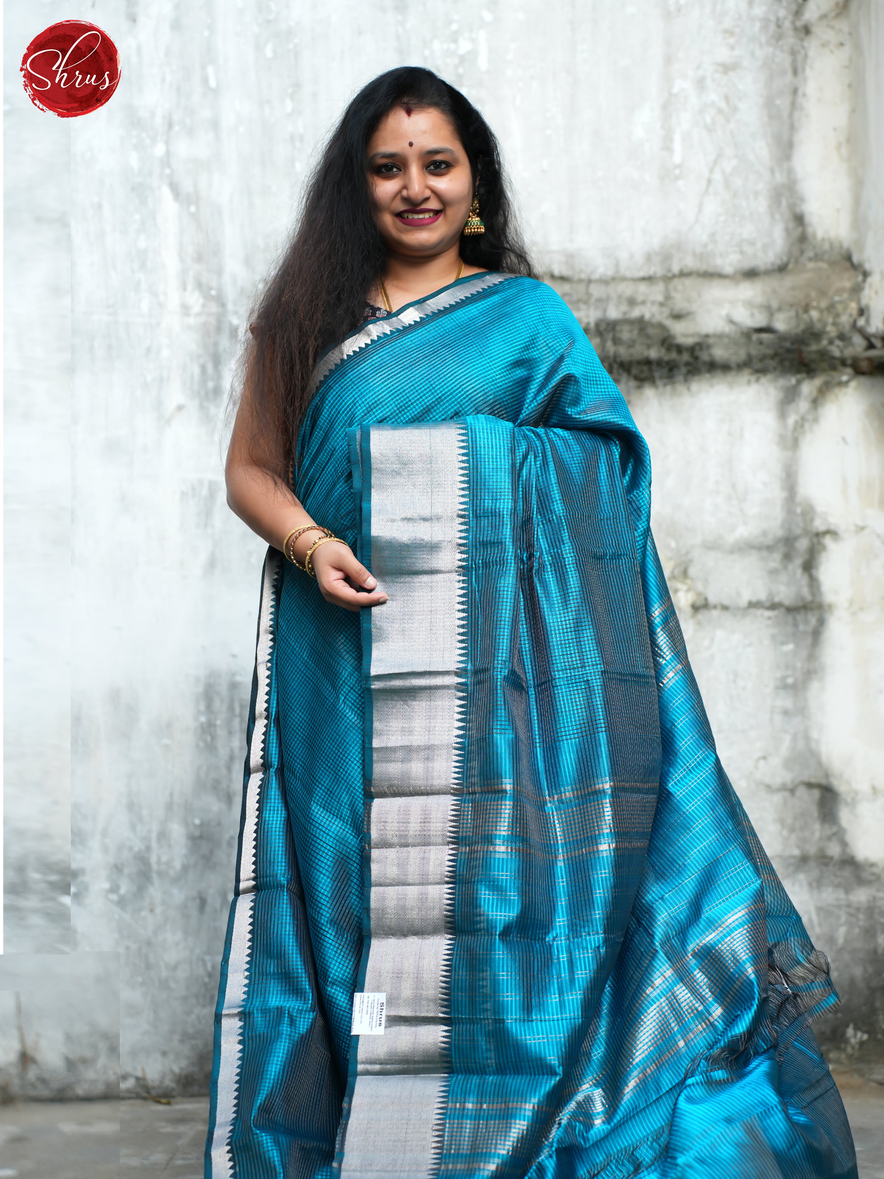 Blue(Single Tone)- Mangalagiri Silk Cotton Saree - Shop on ShrusEternity.com