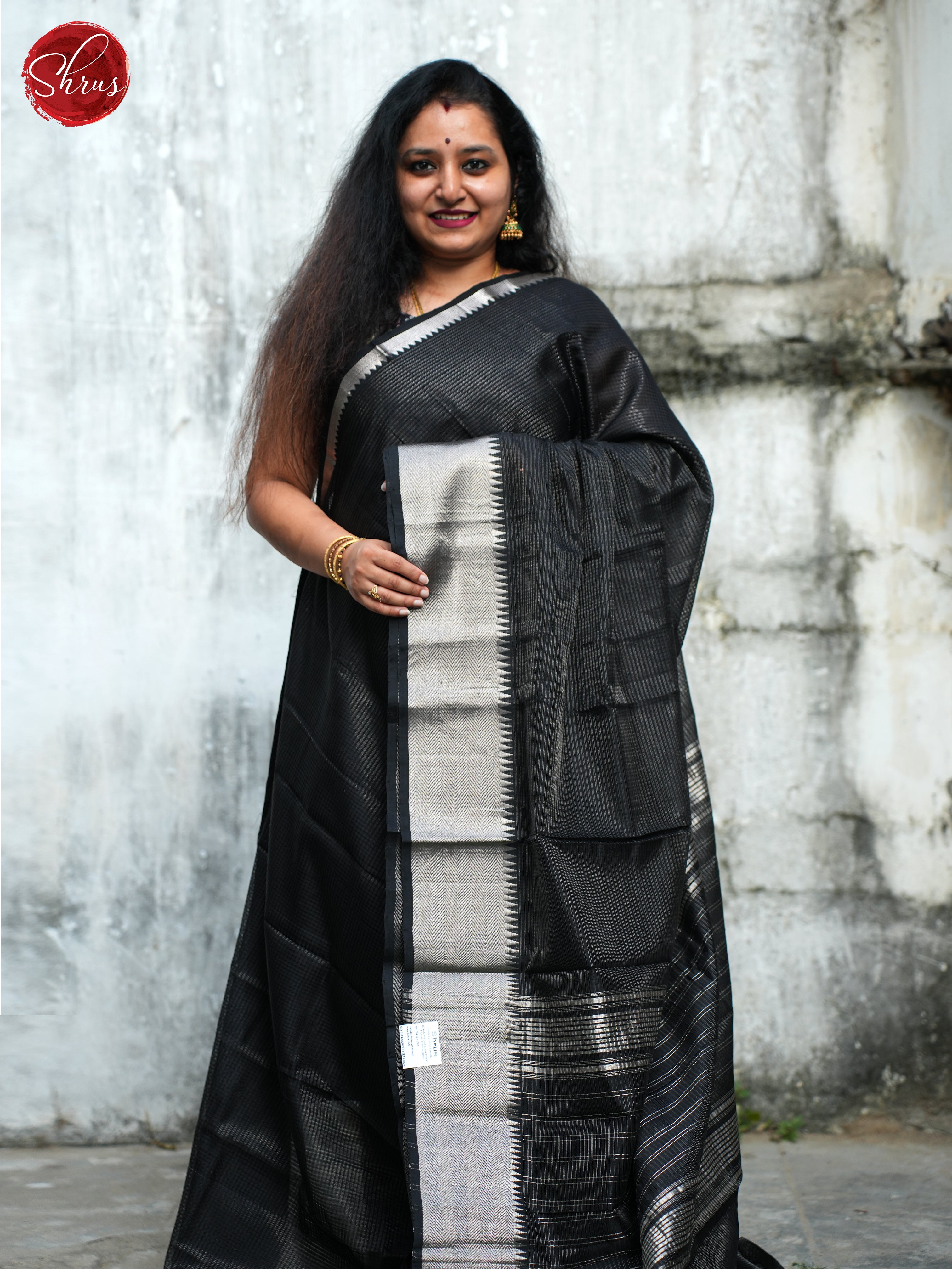 Black(Single Tone)- Mangalagiri Silk Cotton Saree - Shop on ShrusEternity.com
