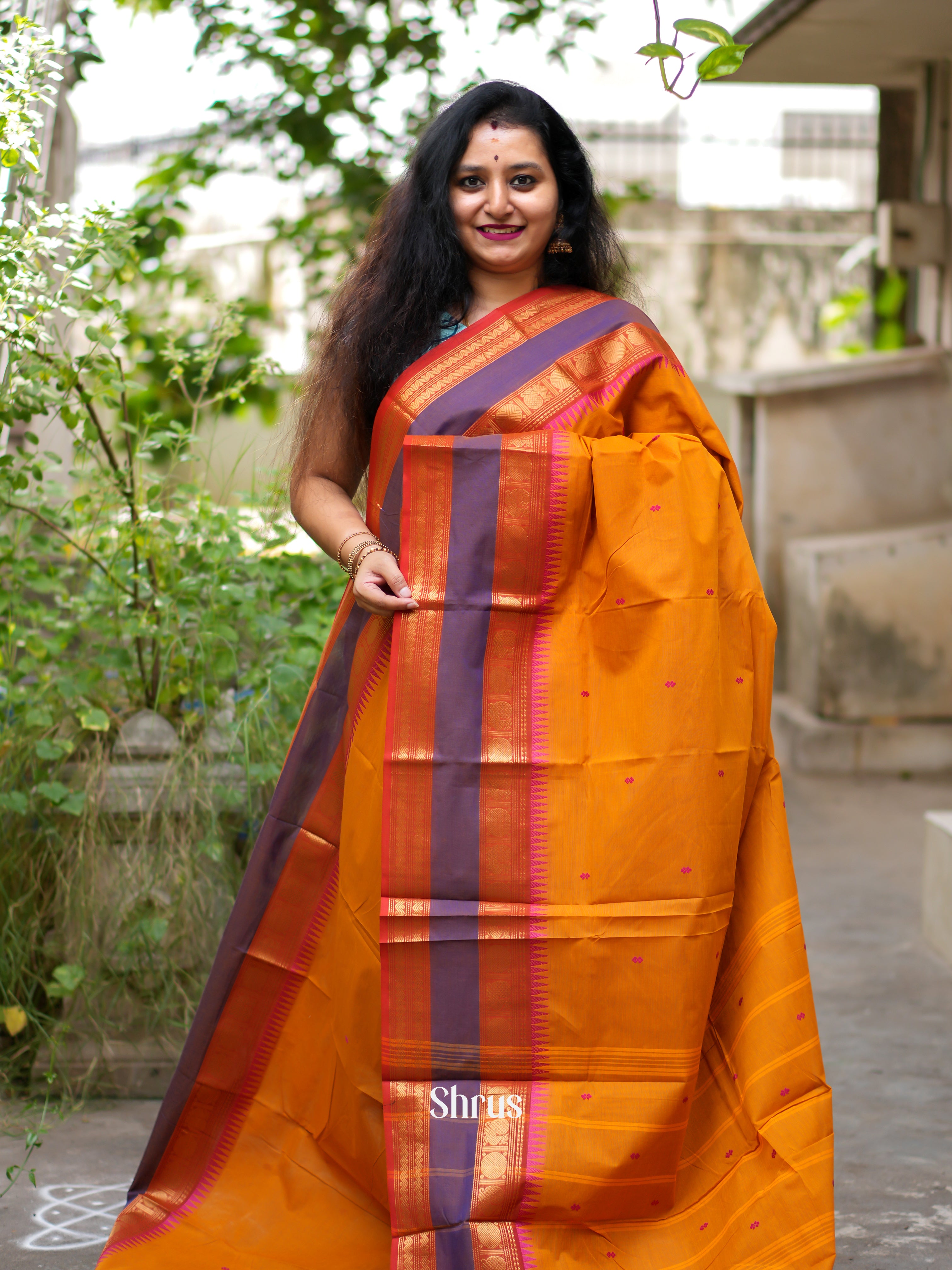 Orange & Purple - Chettinad Cotton Saree - Shop on ShrusEternity.com