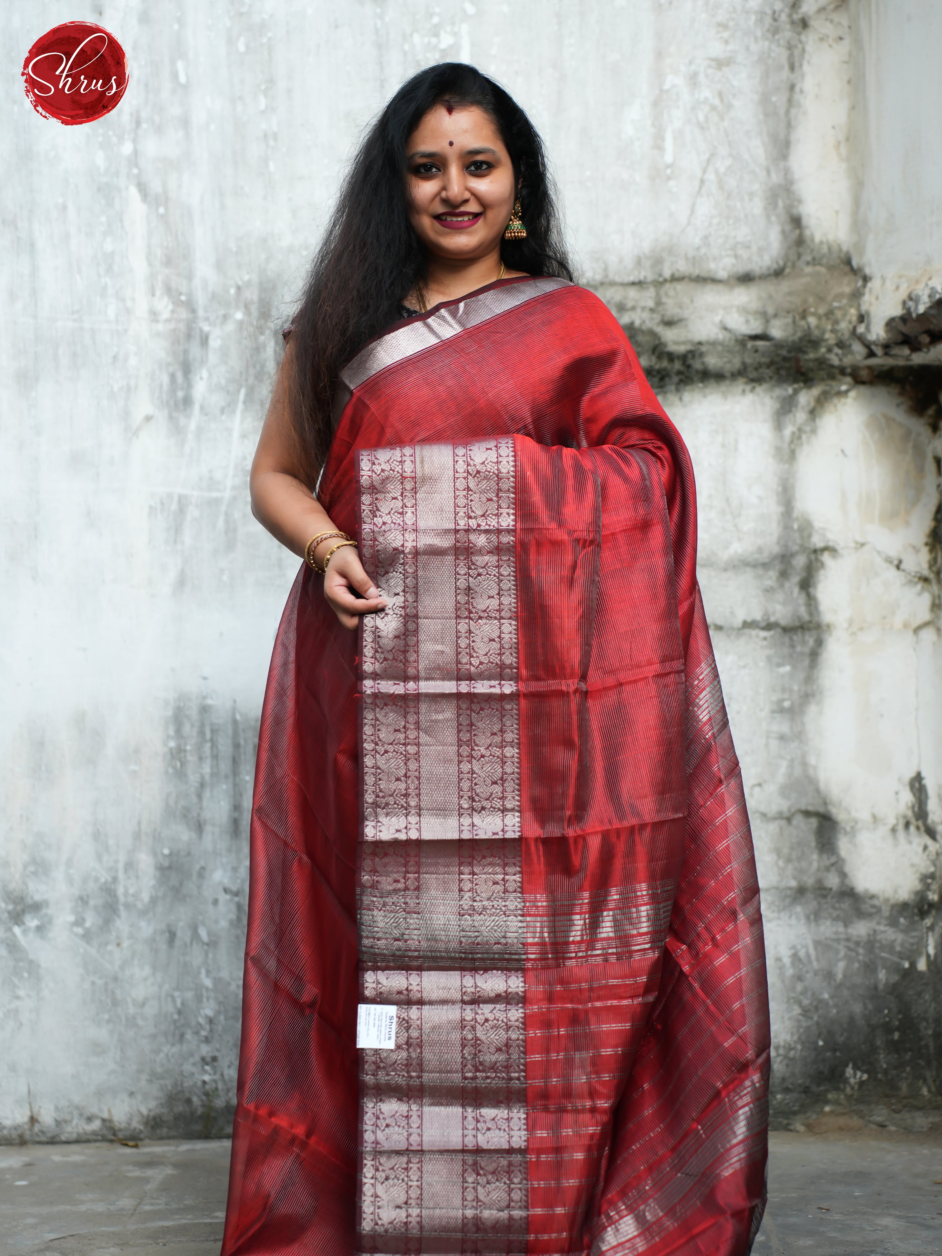 Red(Single Tone)- Mangalagiri Silk Cotton Saree - Shop on ShrusEternity.com