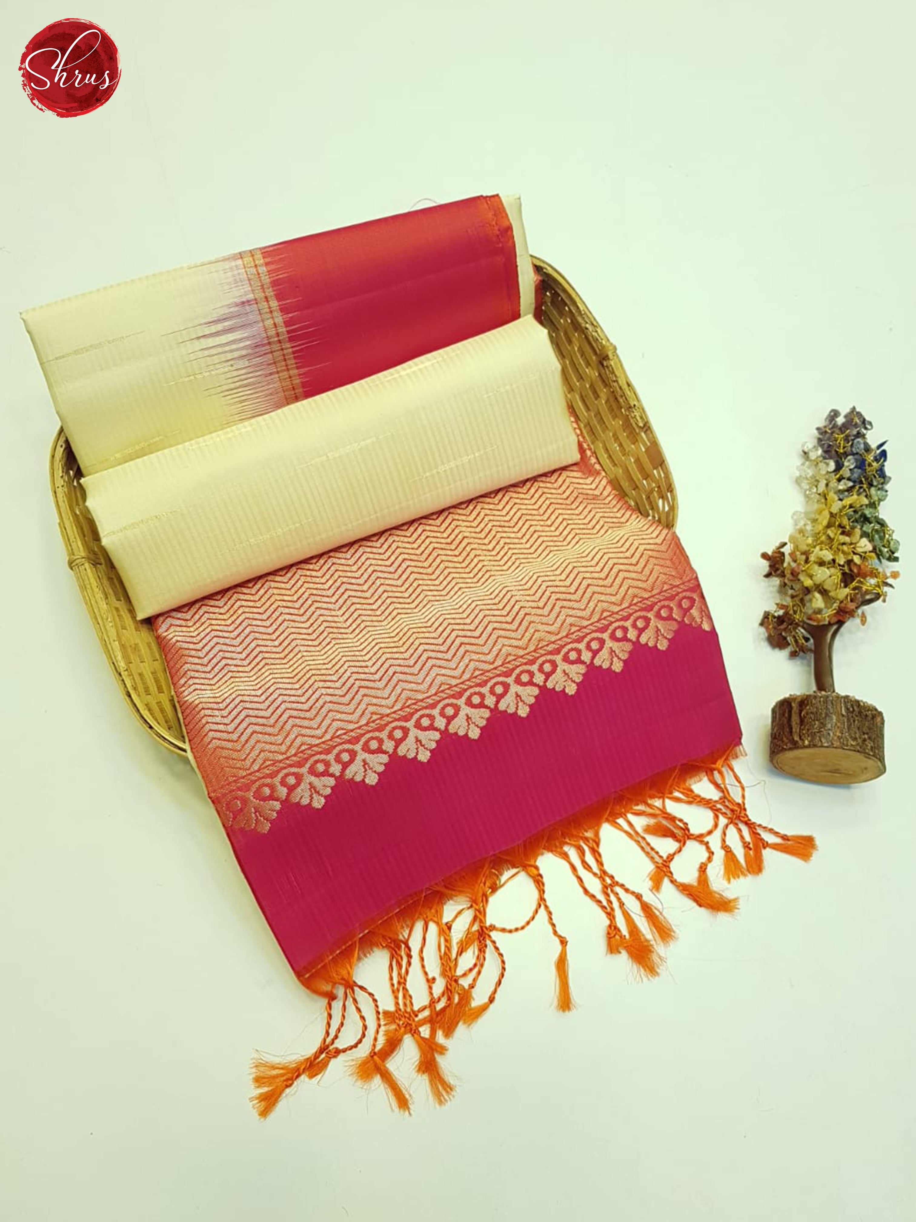 Cream And Pink- Soft Silk Saree - Shop on ShrusEternity.com