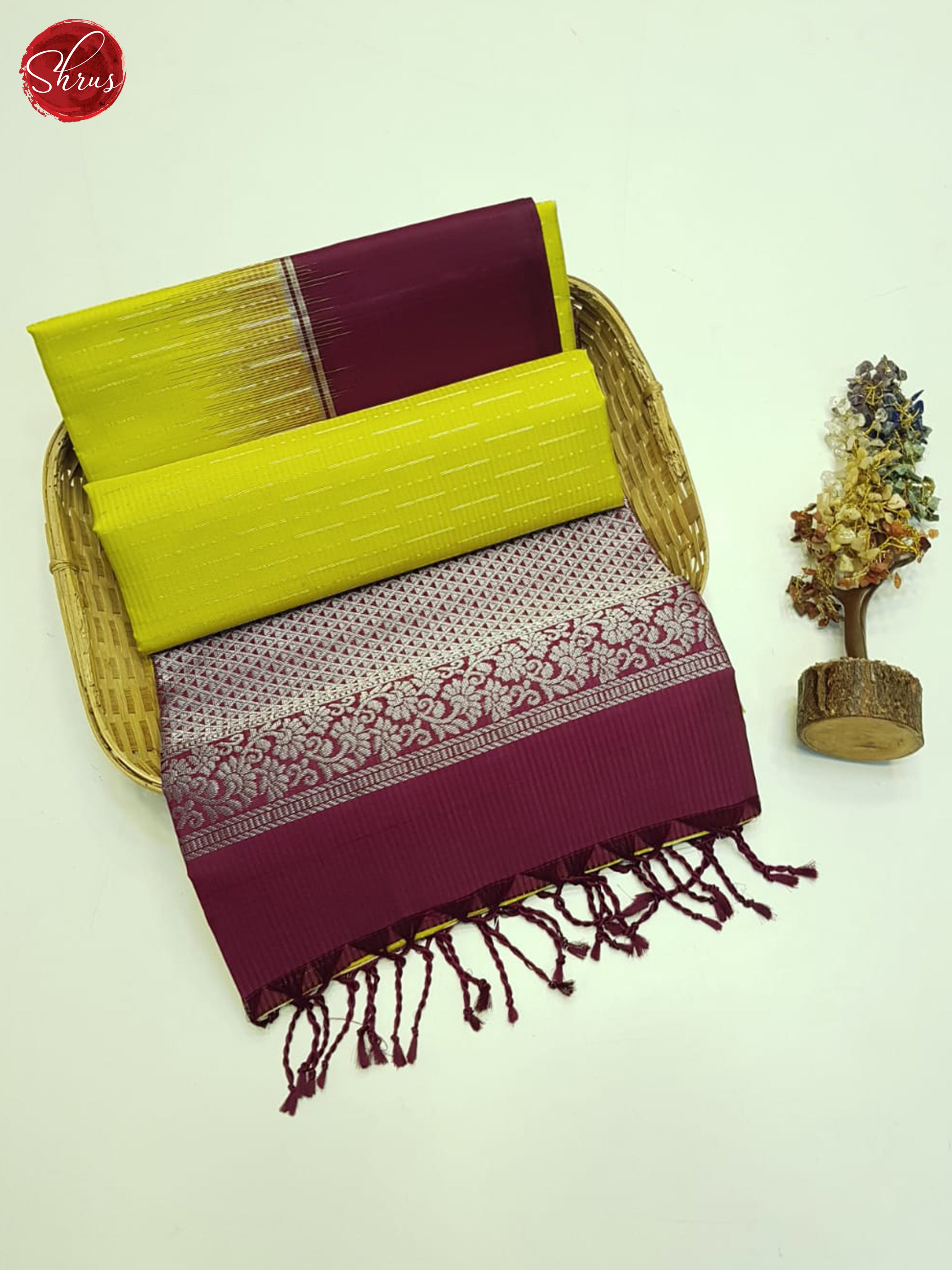 Lime Green And Wine- Soft Silk Saree - Shop on ShrusEternity.com