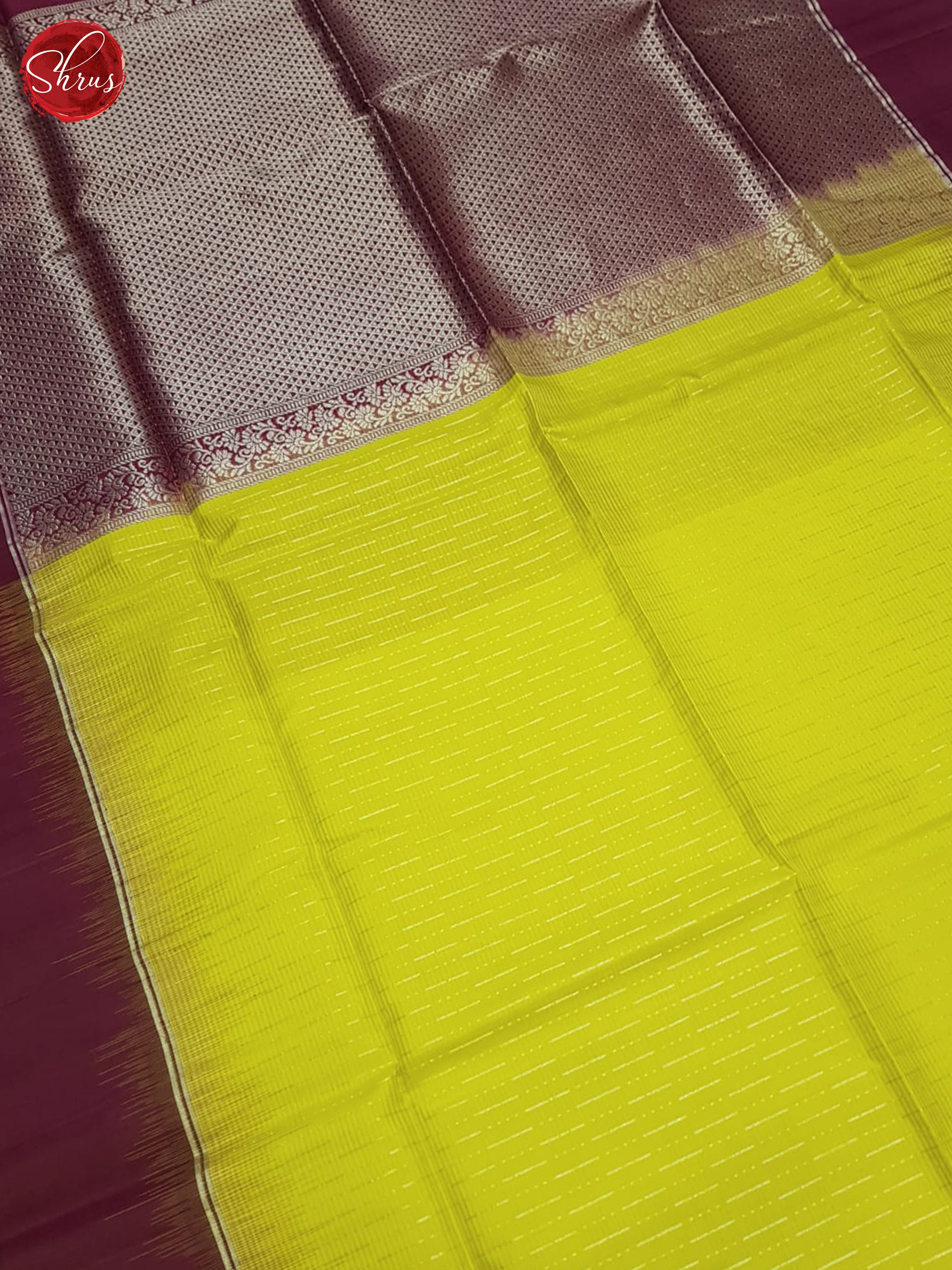 Lime Green And Wine- Soft Silk Saree - Shop on ShrusEternity.com