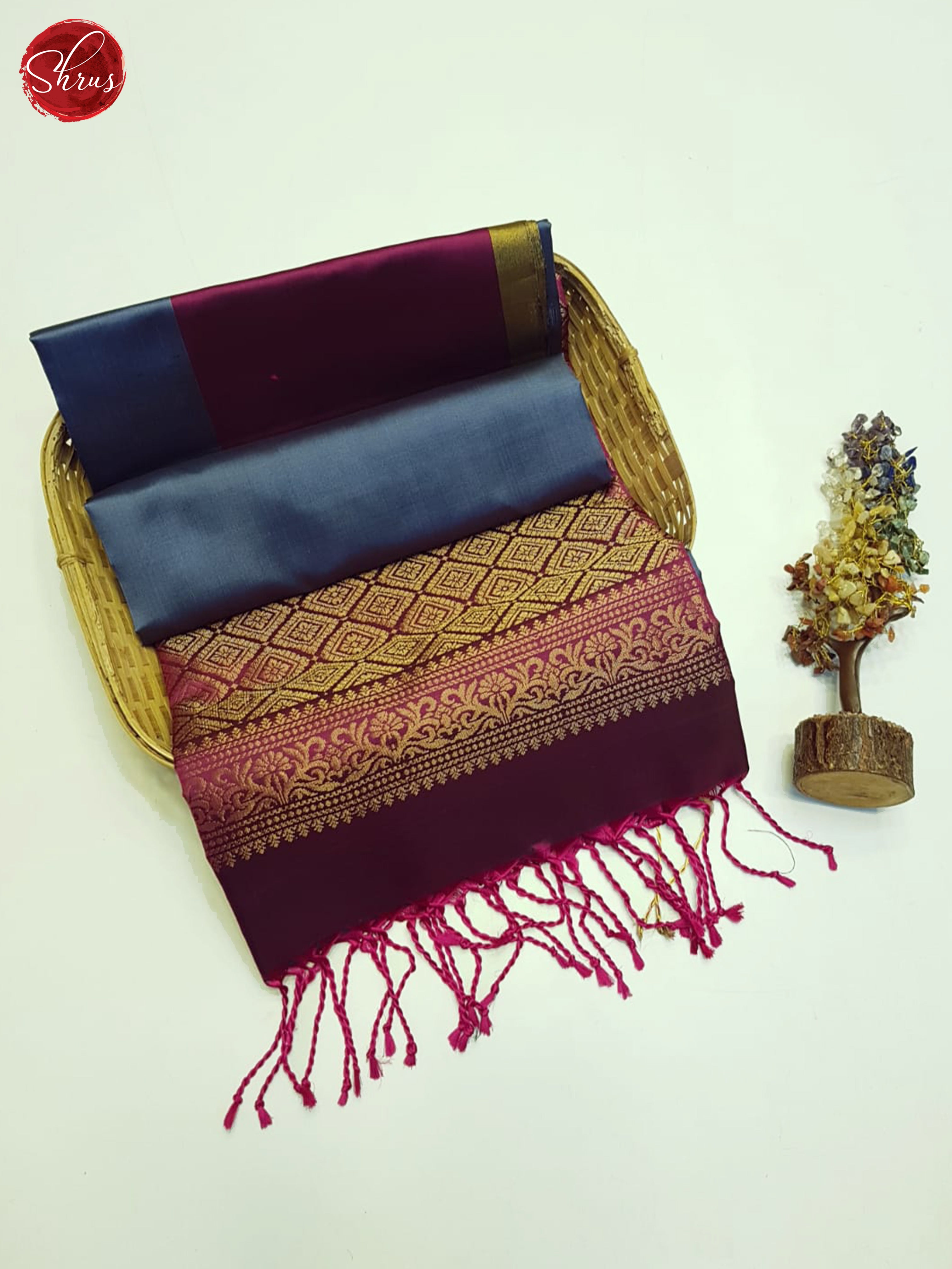 Grey And Wine- Soft Silk Saree - Shop on ShrusEternity.com