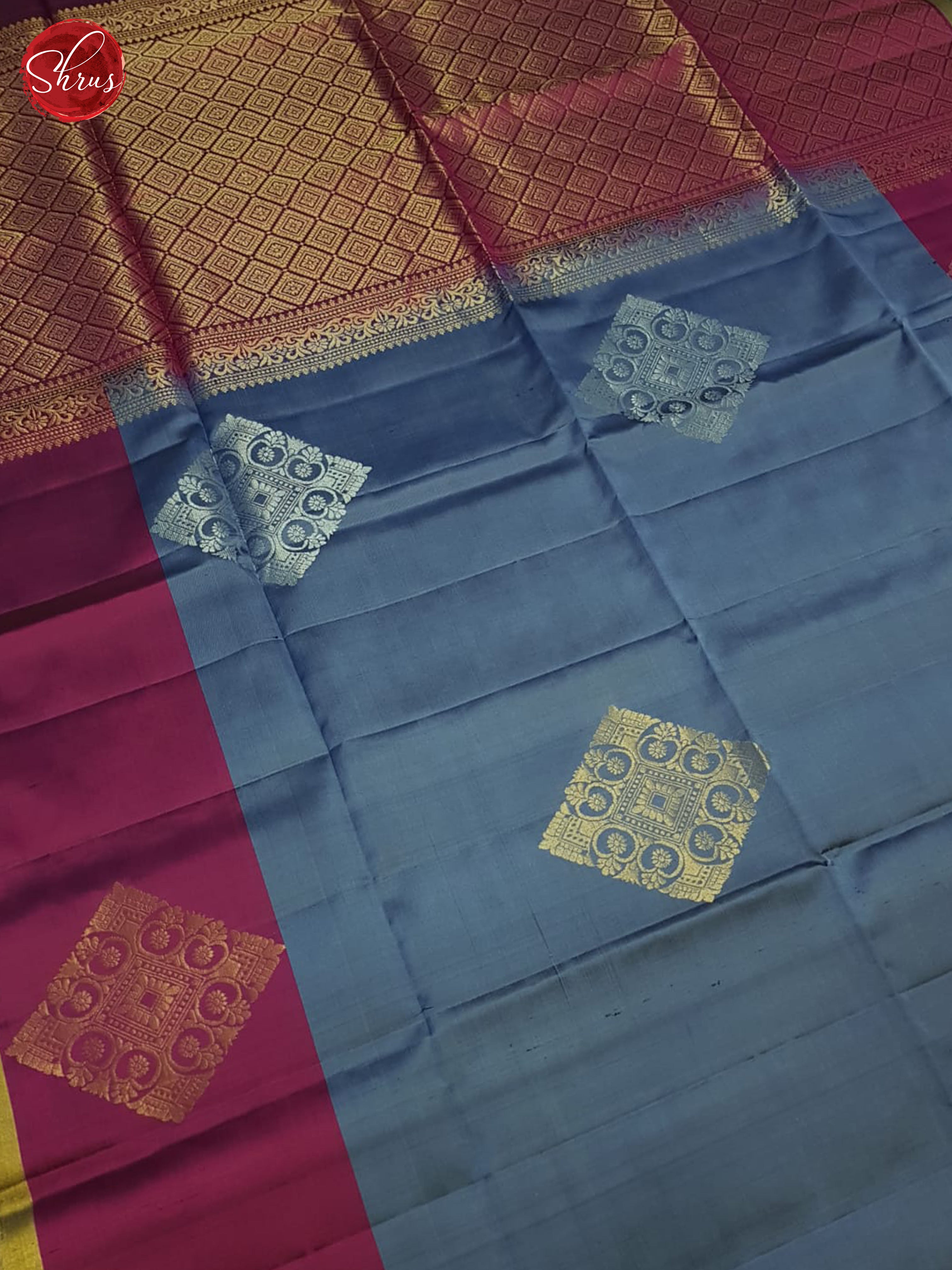 Grey And Wine- Soft Silk Saree - Shop on ShrusEternity.com