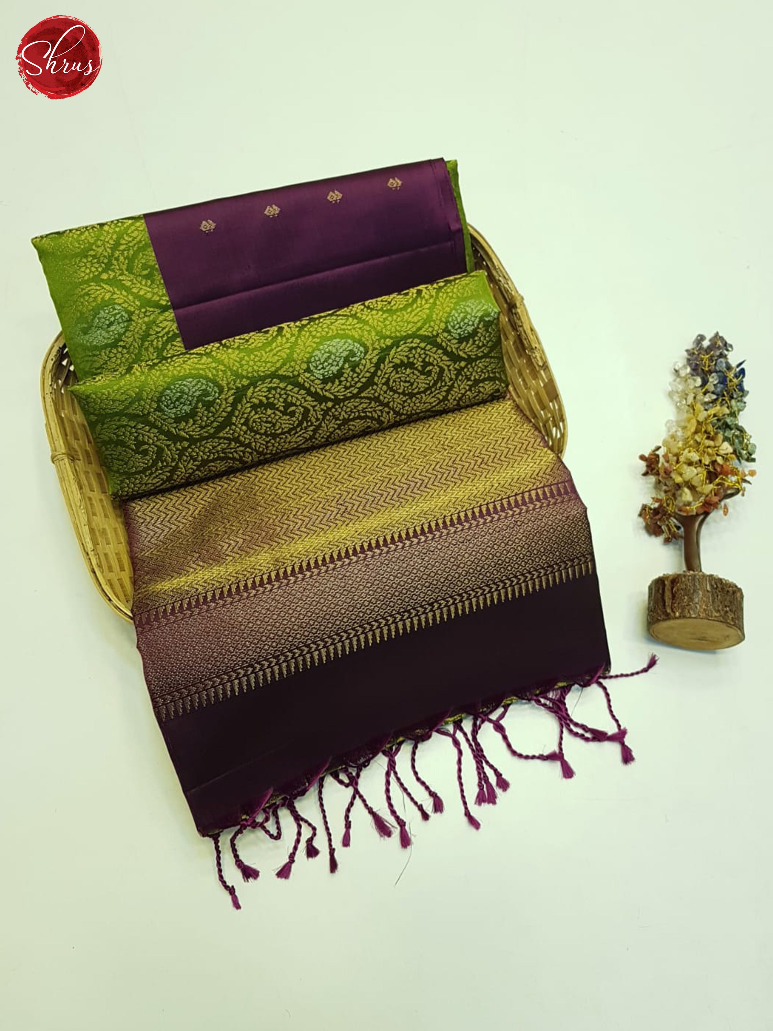 Green And Wine- Soft Silk Saree - Shop on ShrusEternity.com