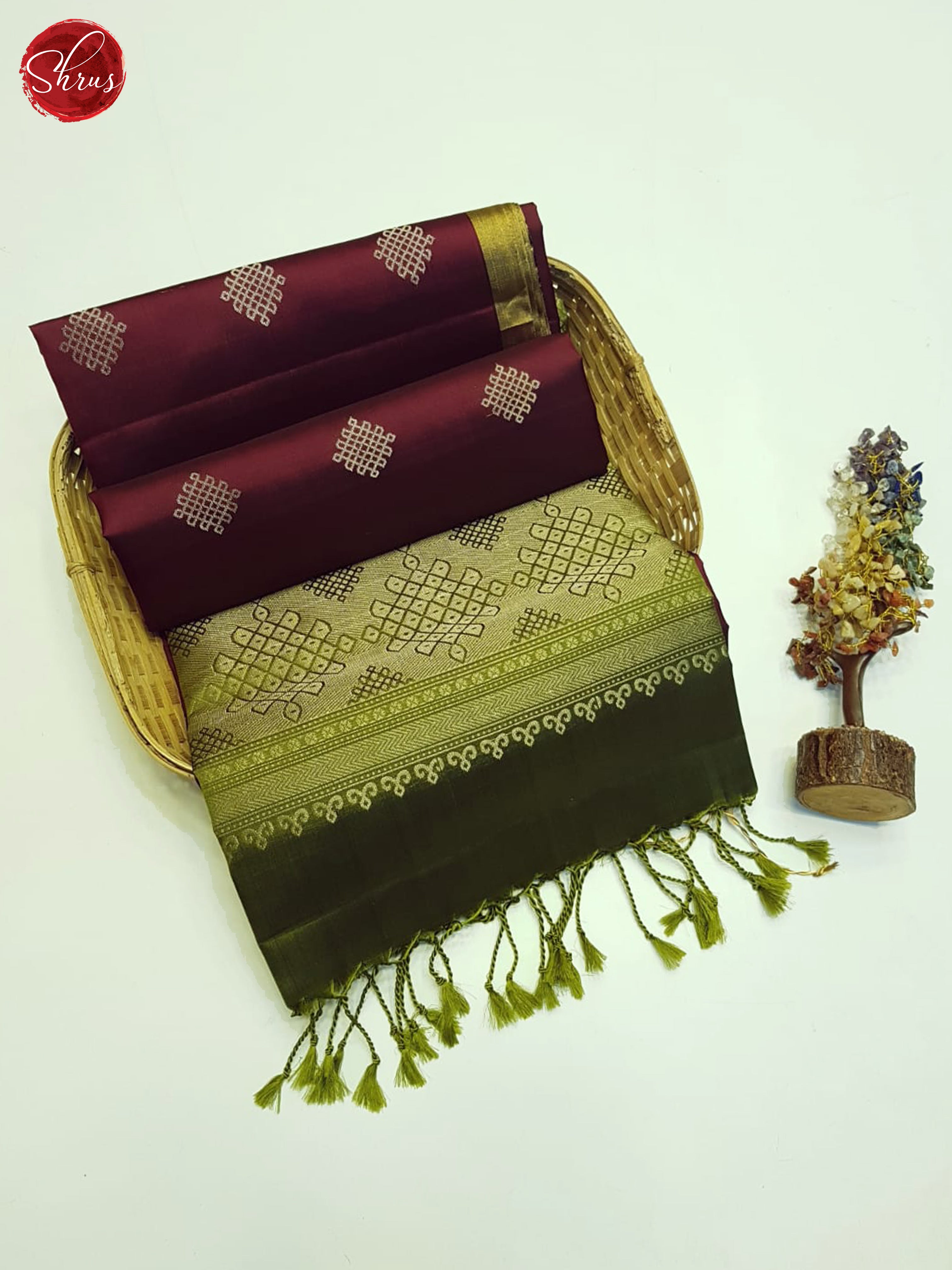 Maroon And Green- Soft Silk Saree - Shop on ShrusEternity.com