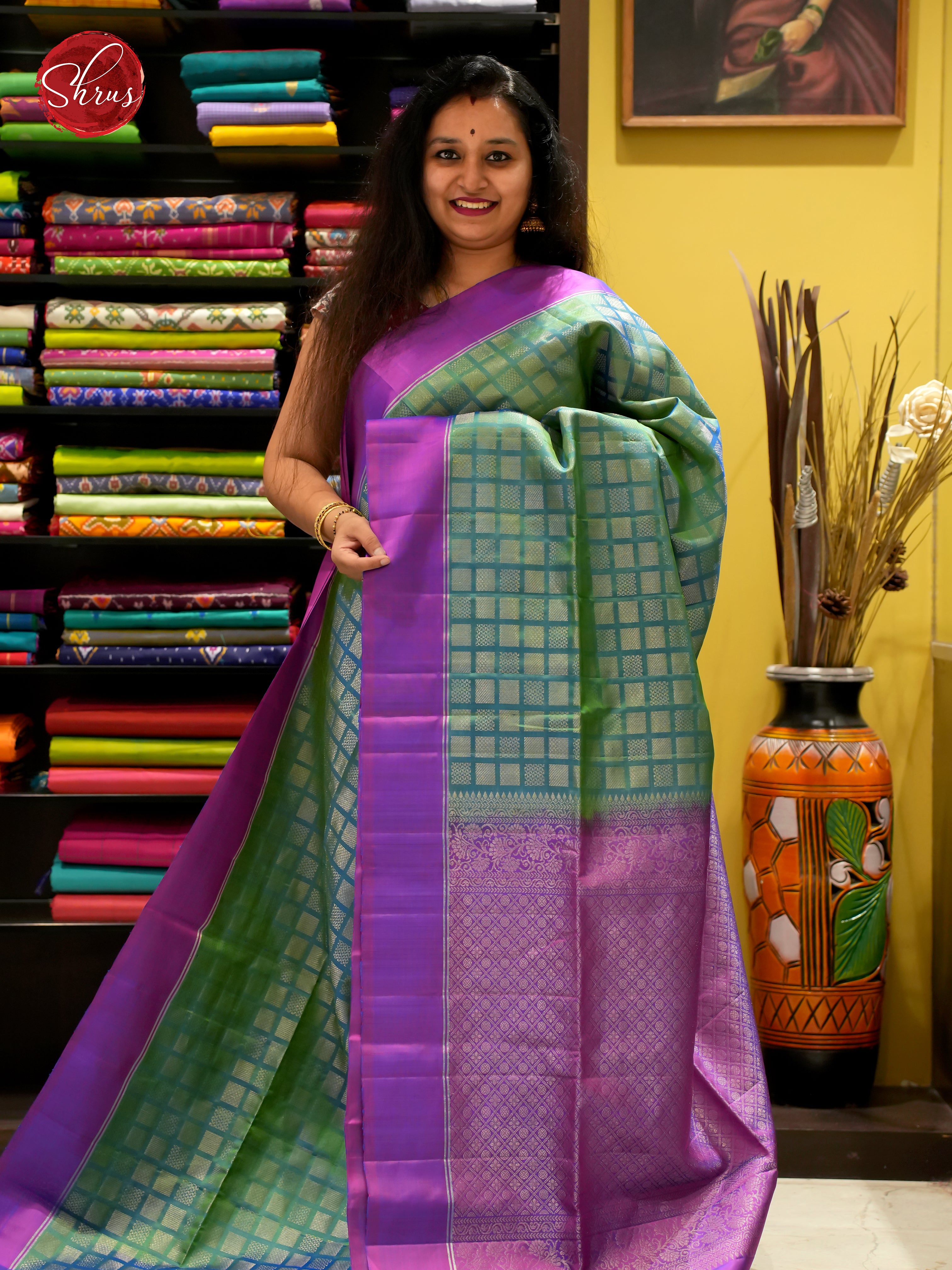 Green And Purple- Soft Silk Saree - Shop on ShrusEternity.com