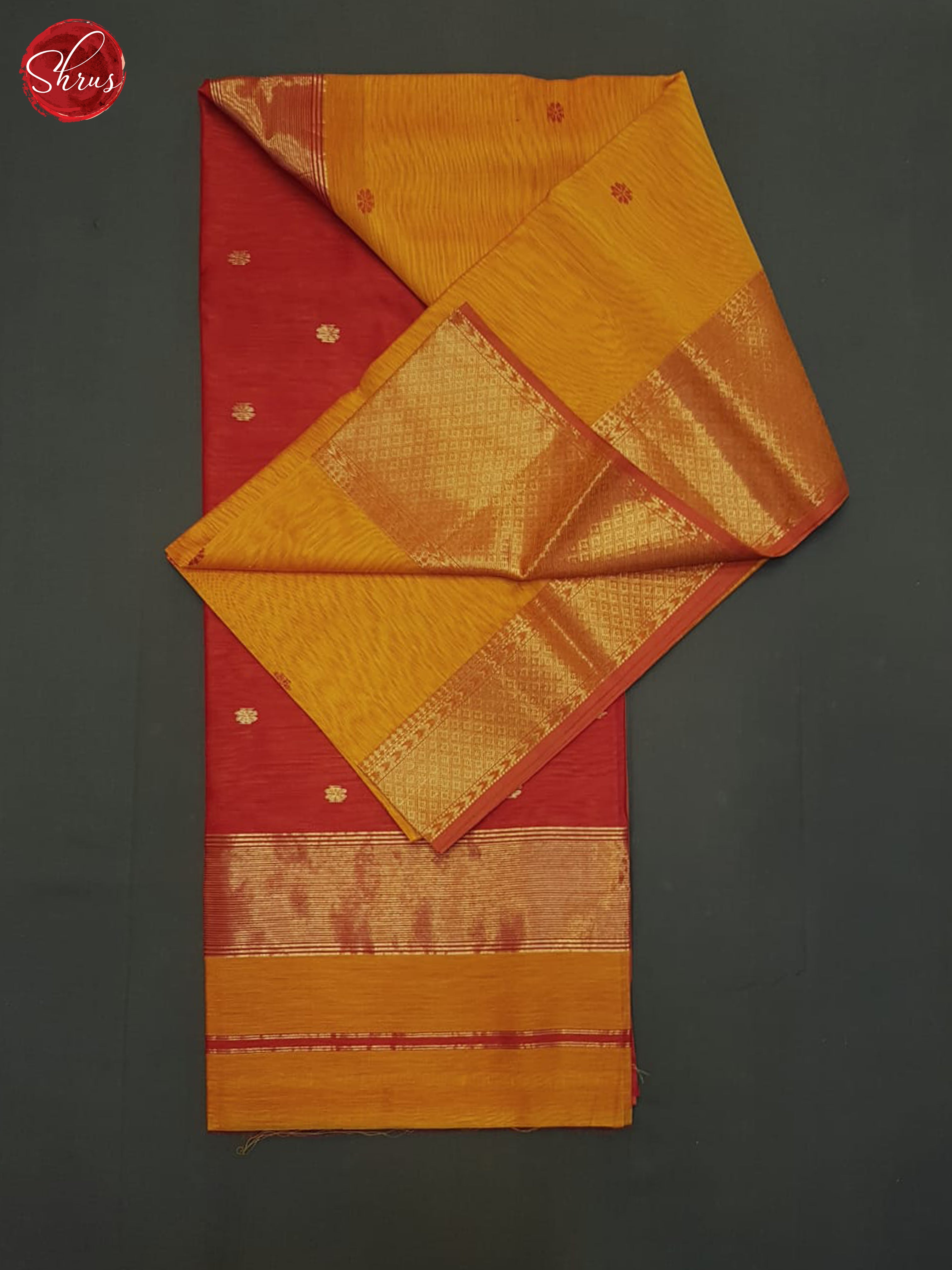 Orange And Red- Maheshwari Silk Cotton Saree - Shop on ShrusEternity.com