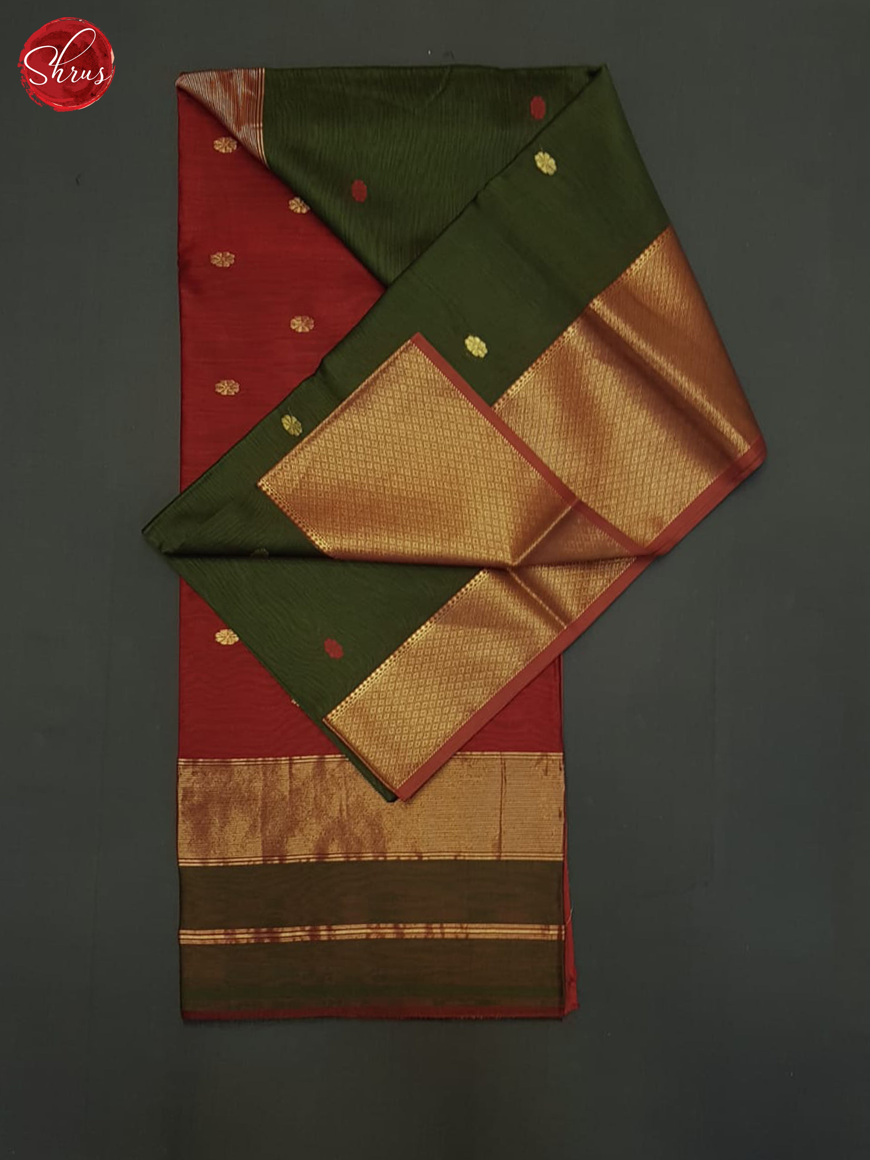 Green And Red- Maheshwari Silk Cotton Saree - Shop on ShrusEternity.com