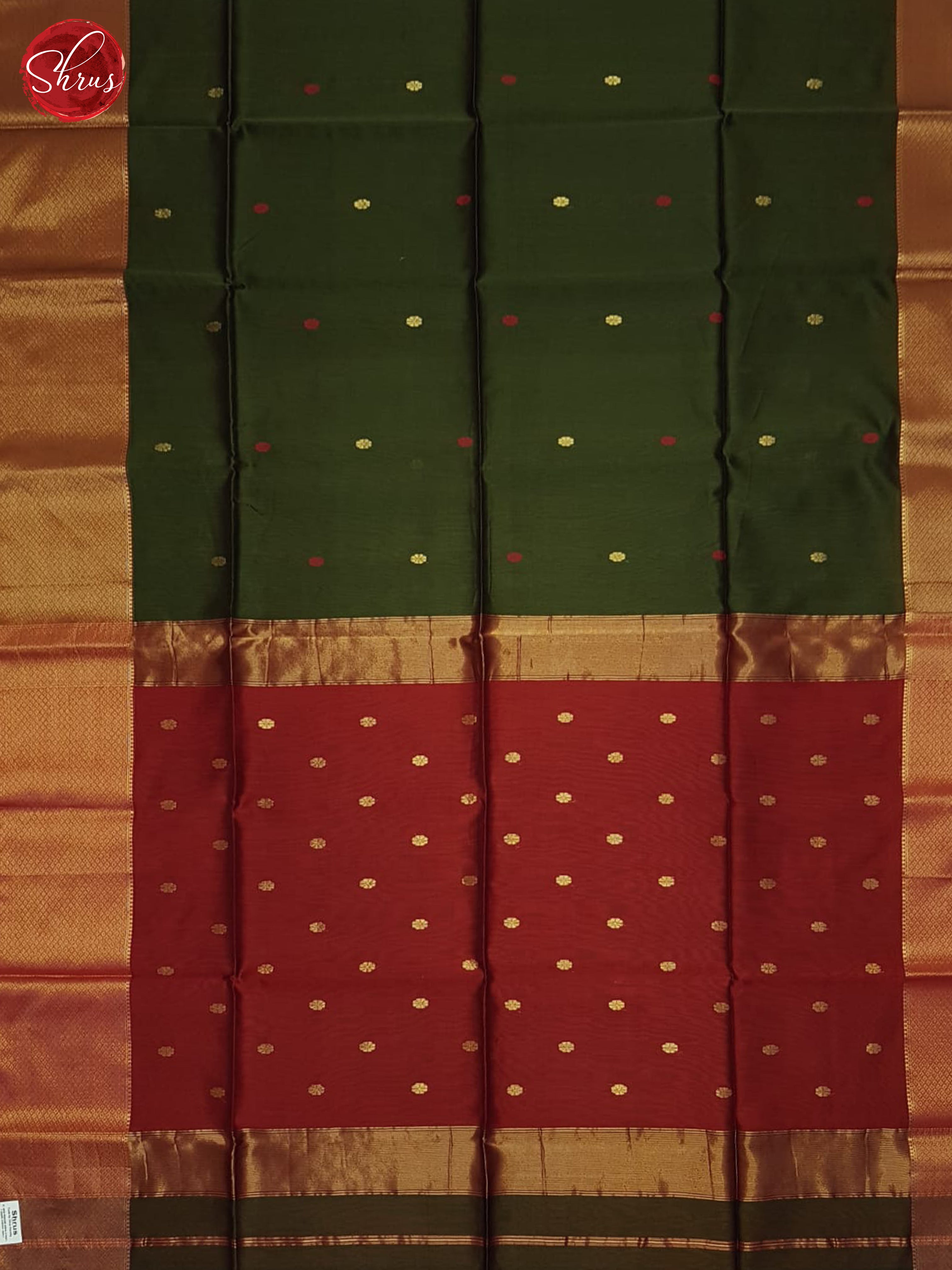 Green And Red- Maheshwari Silk Cotton Saree - Shop on ShrusEternity.com