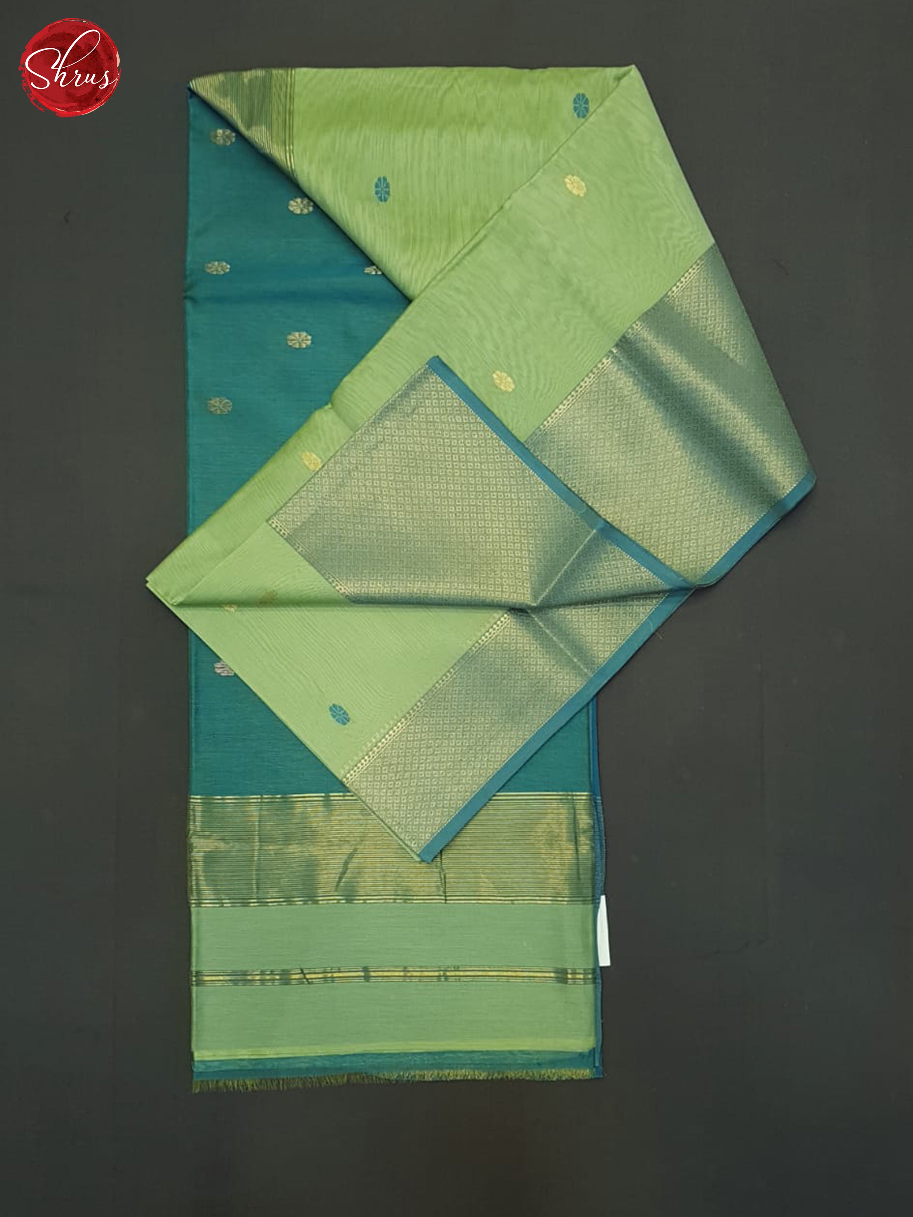 Green And Blue- Maheshwari Silk Cotton Saree - Shop on ShrusEternity.com