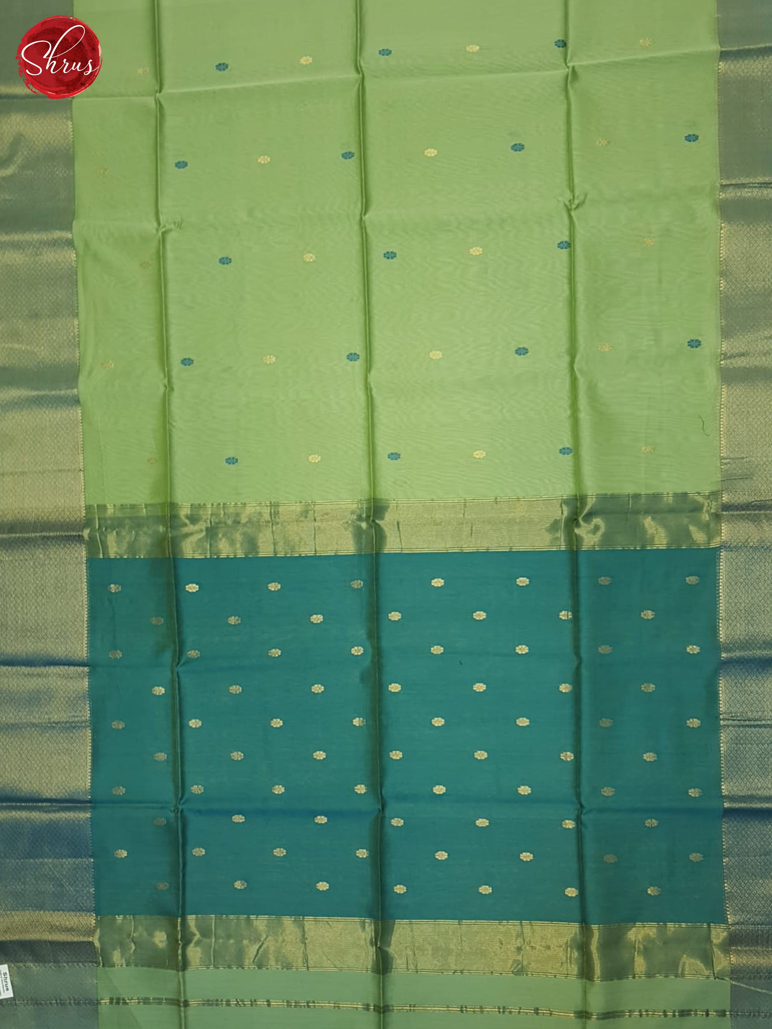 Green And Blue- Maheshwari Silk Cotton Saree - Shop on ShrusEternity.com