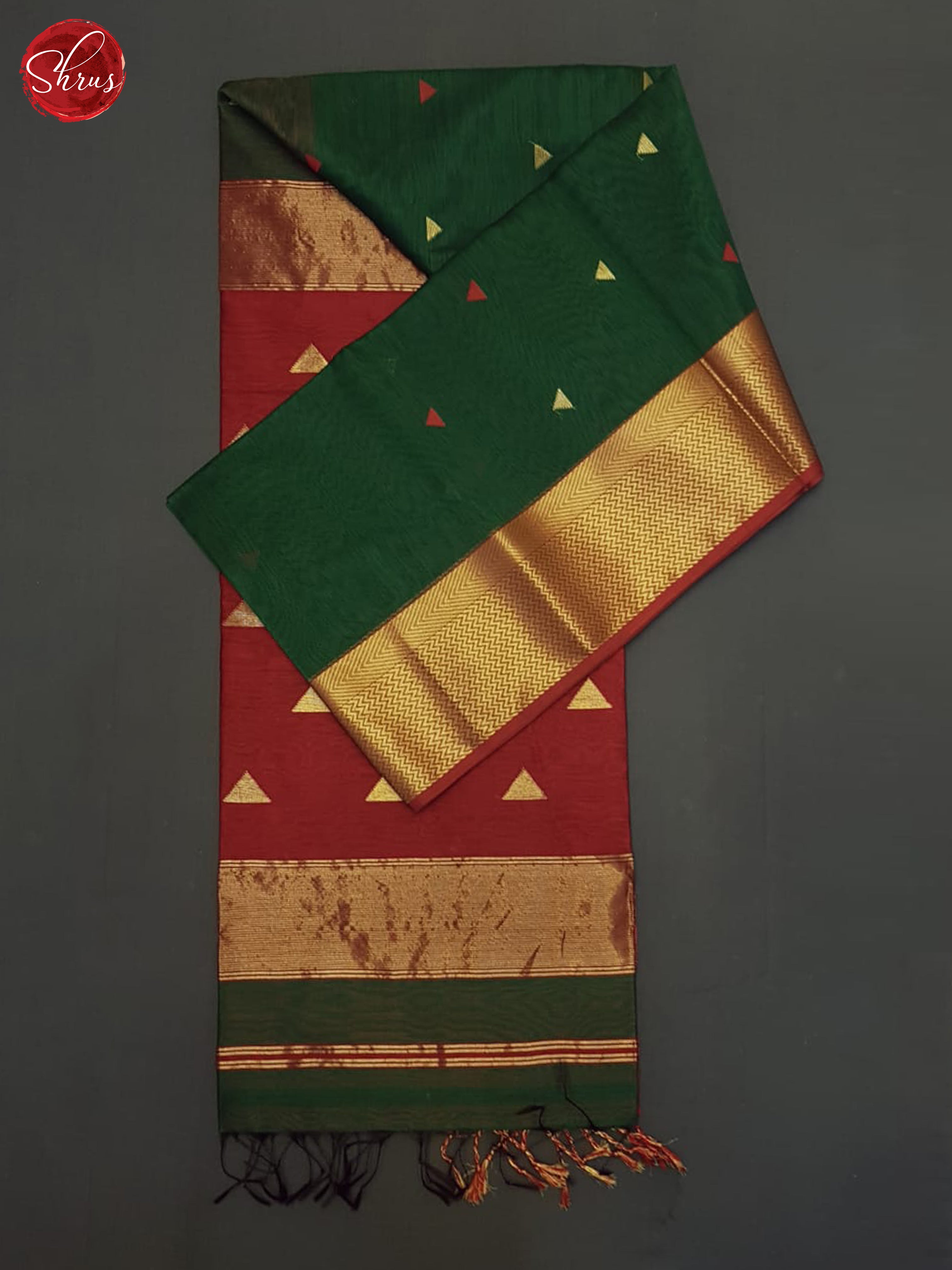 Green And Red- Maheshwari Silk Cotton Saree - Shop on ShrusEternity.com
