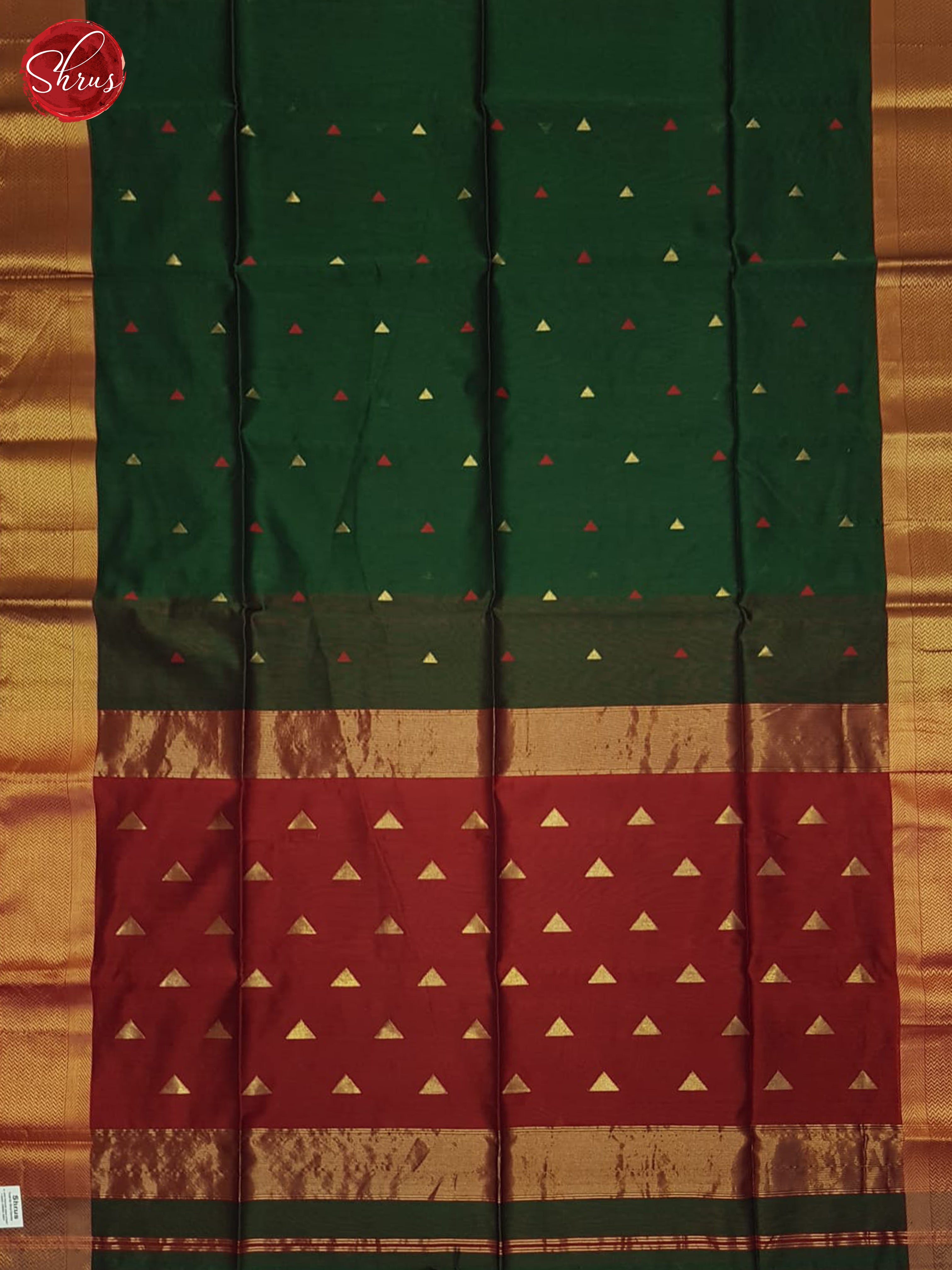 Green And Red- Maheshwari Silk Cotton Saree - Shop on ShrusEternity.com