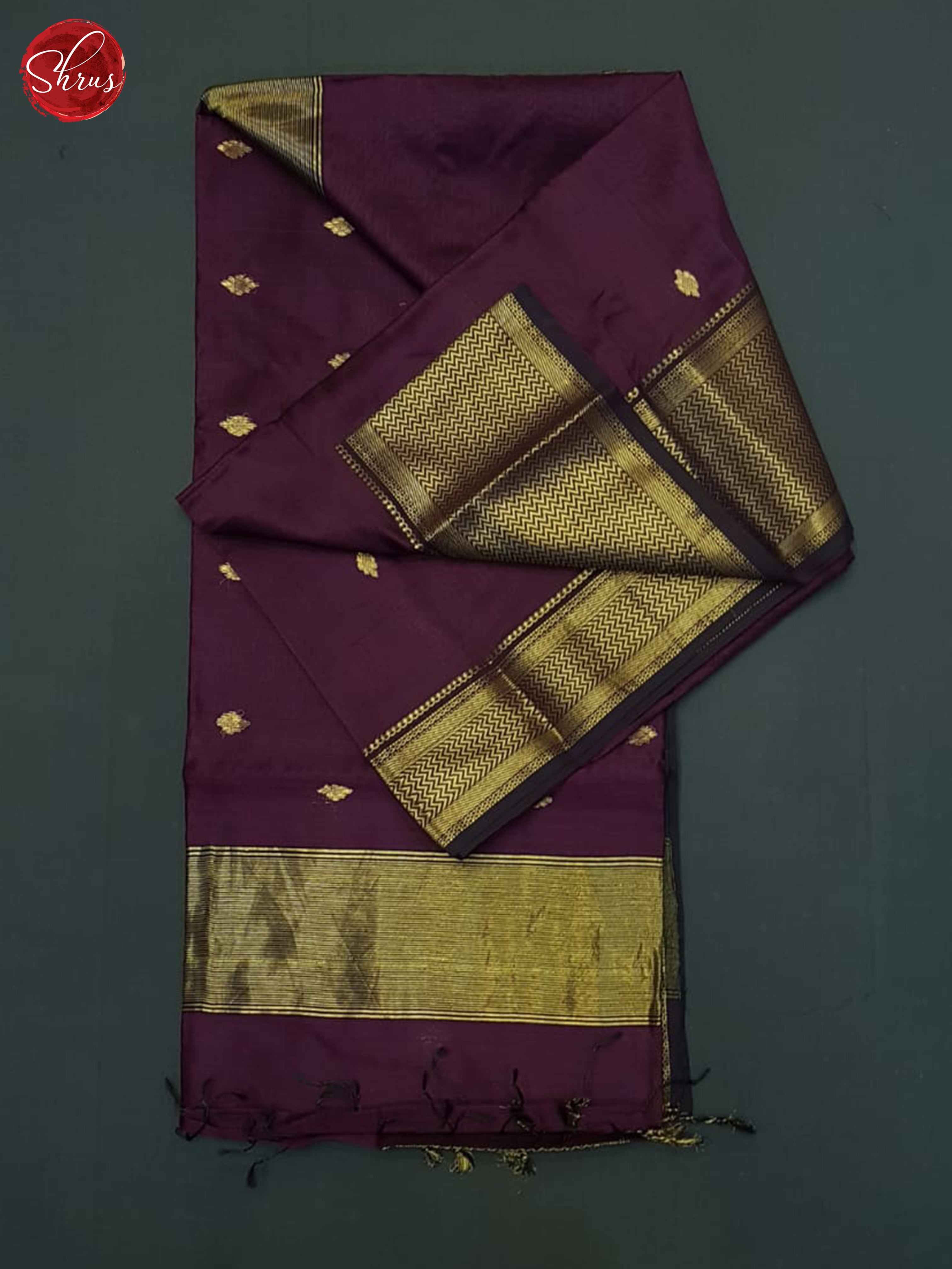 Wine(Single Tone)- Maheshwari Silk Cotton saree - Shop on ShrusEternity.com