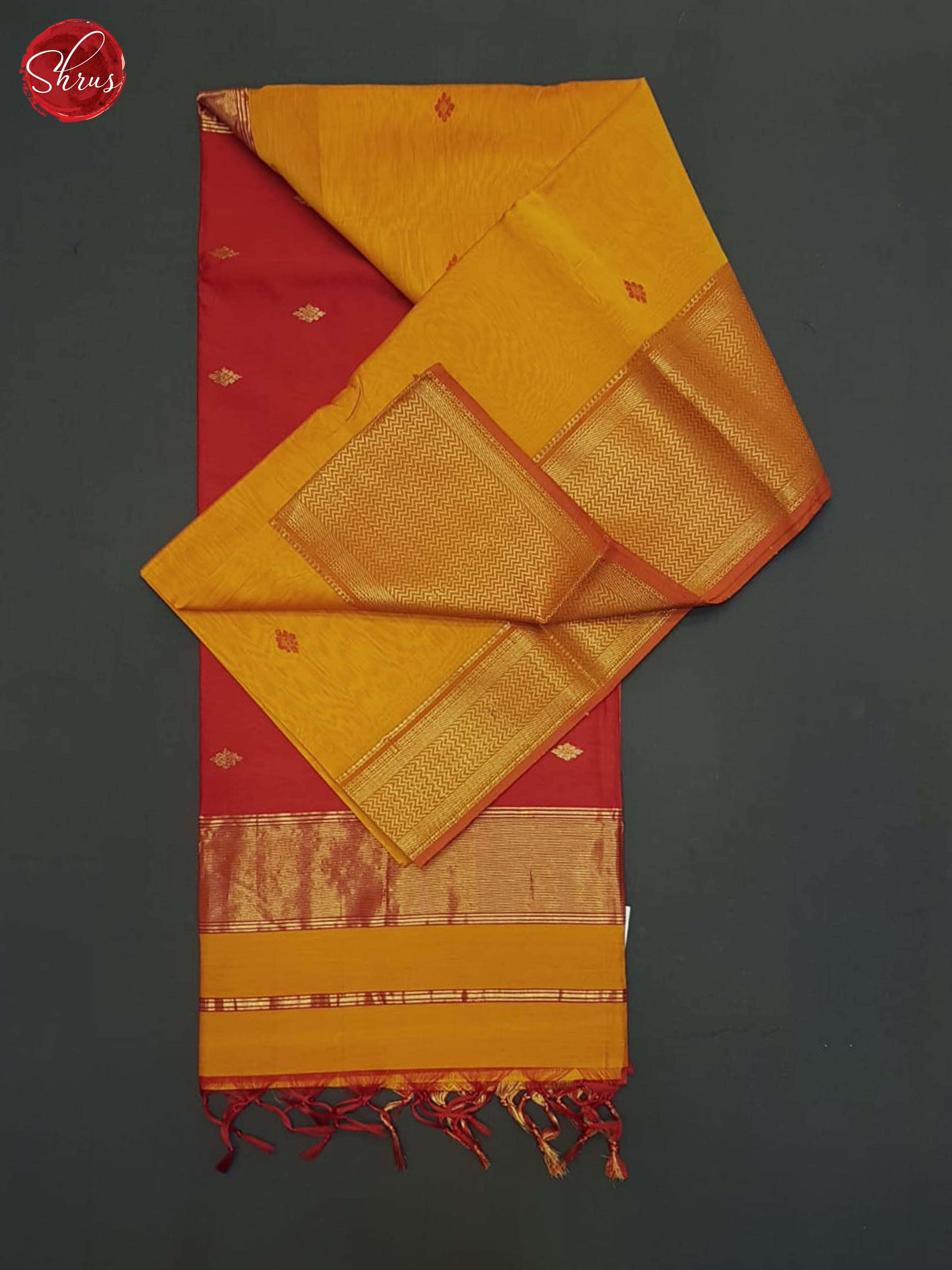 Orange And Red- Maheshwari Silk Cotton Saree - Shop on ShrusEternity.com