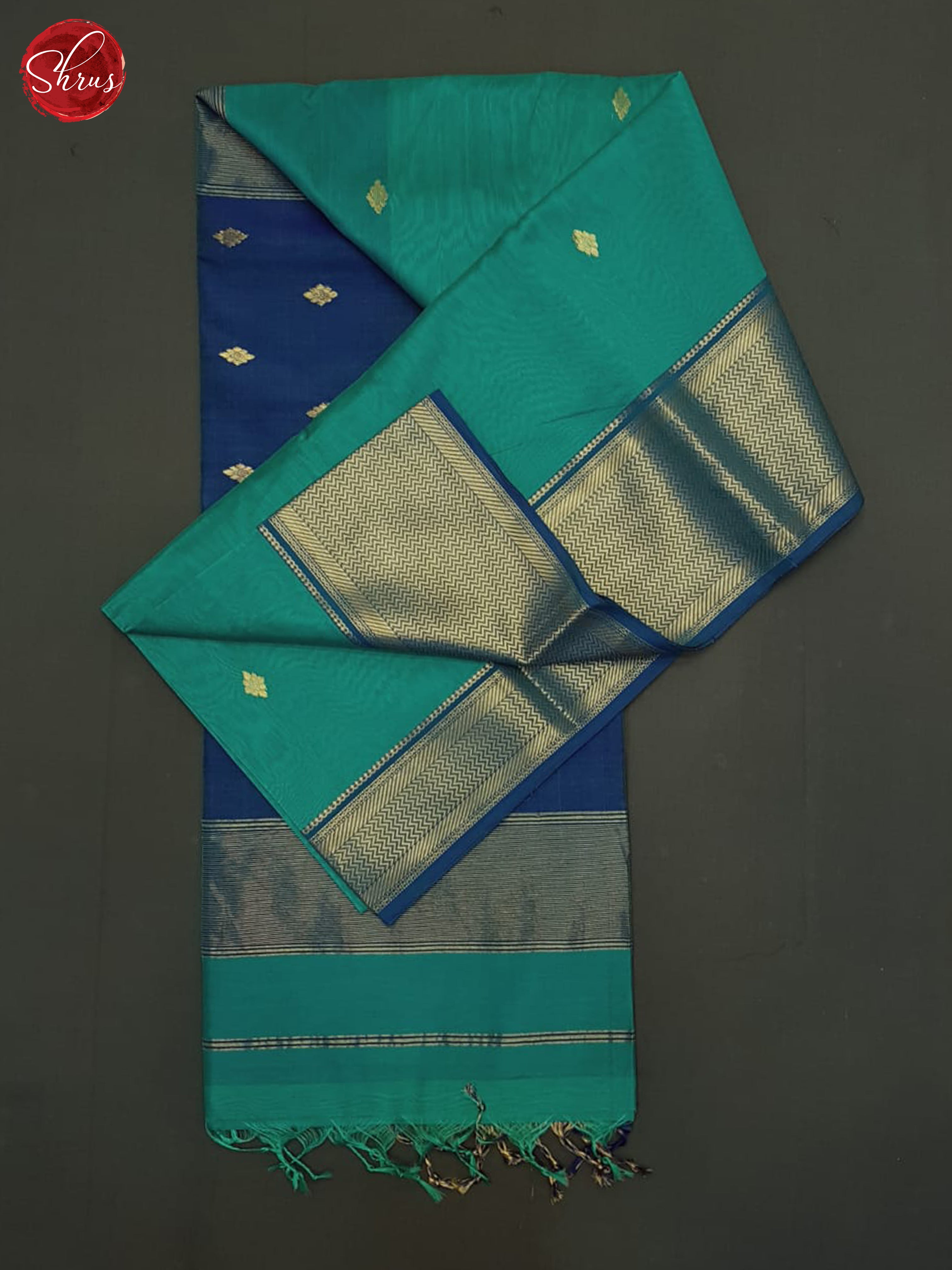Teal & Blue- Maheshwari Silk Cotton Saree - Shop on ShrusEternity.com