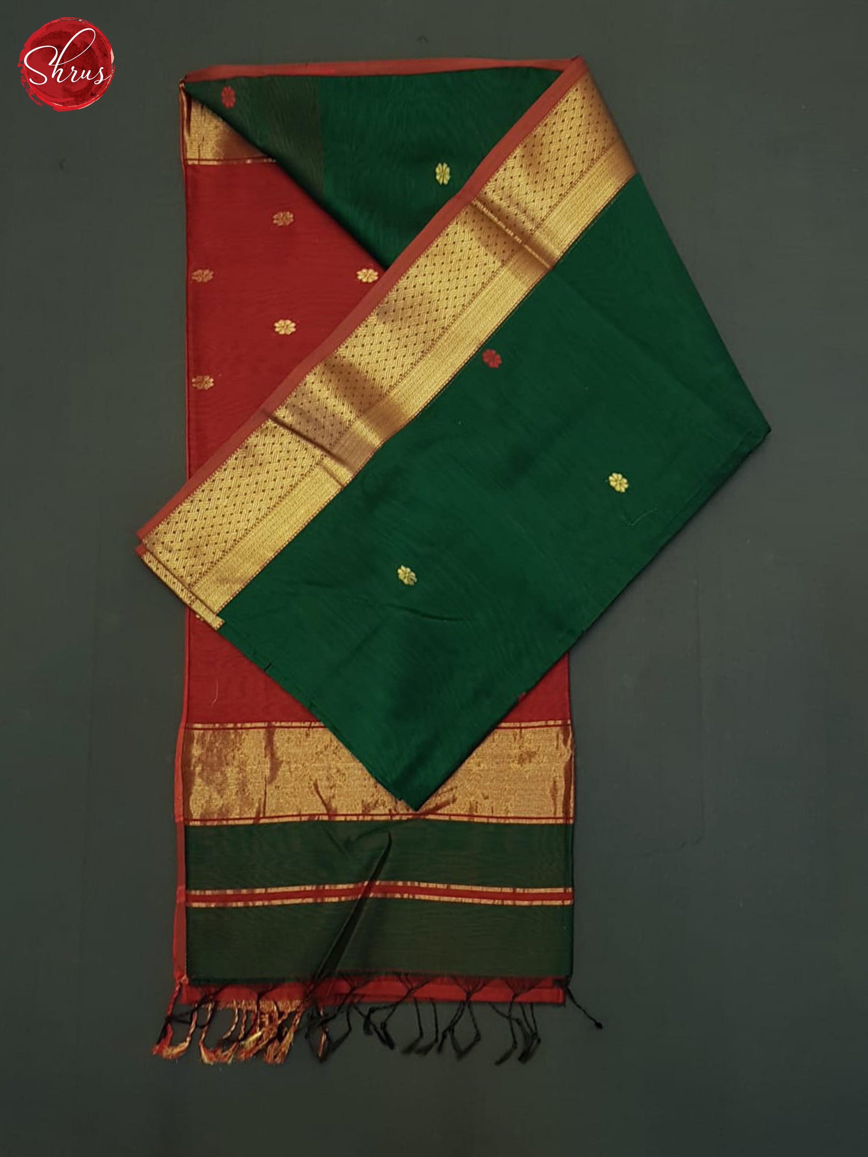 Green & Red - Maheshwari Silk Cotton saree - Shop on ShrusEternity.com
