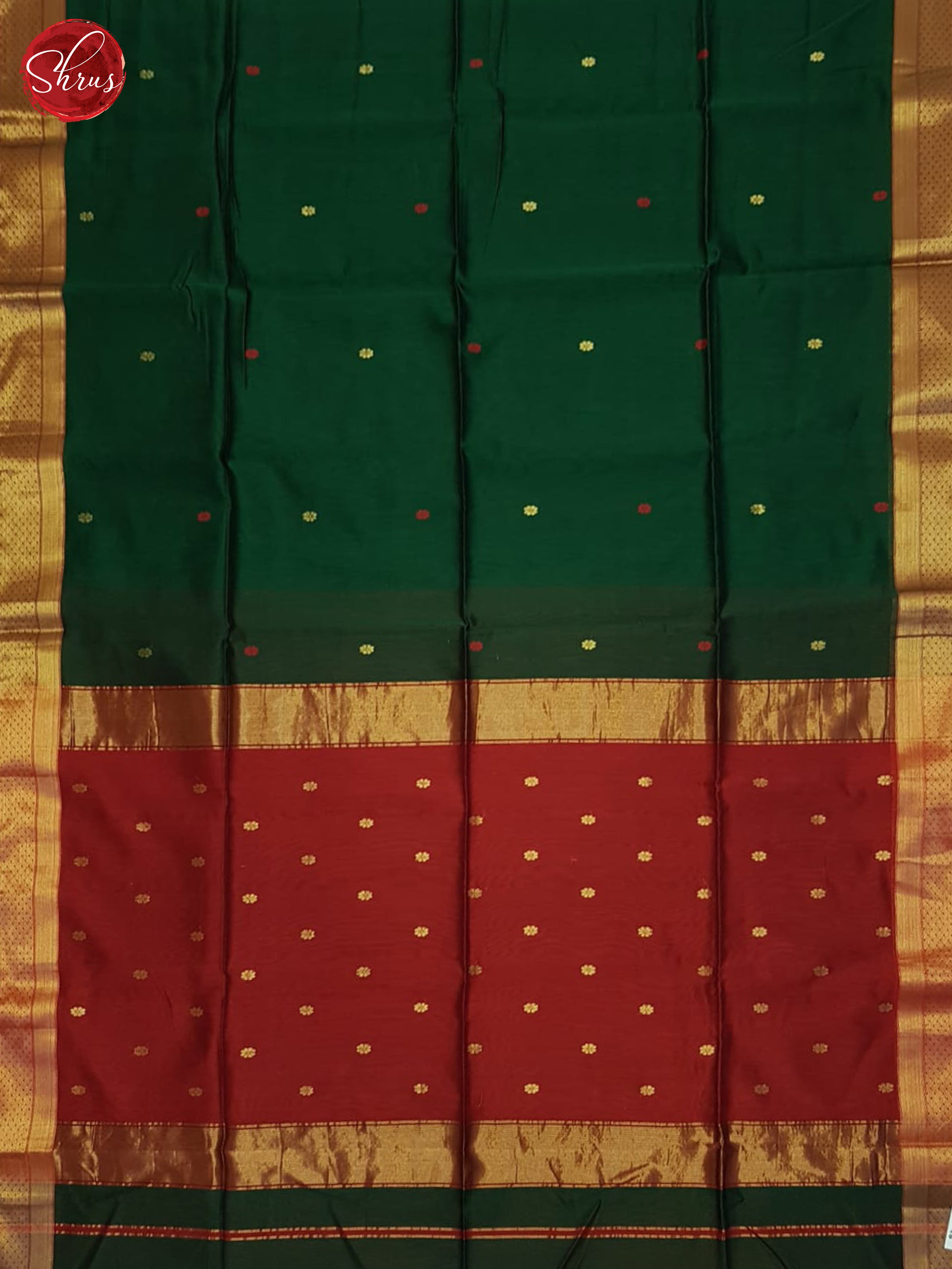 Green & Red - Maheshwari Silk Cotton saree - Shop on ShrusEternity.com