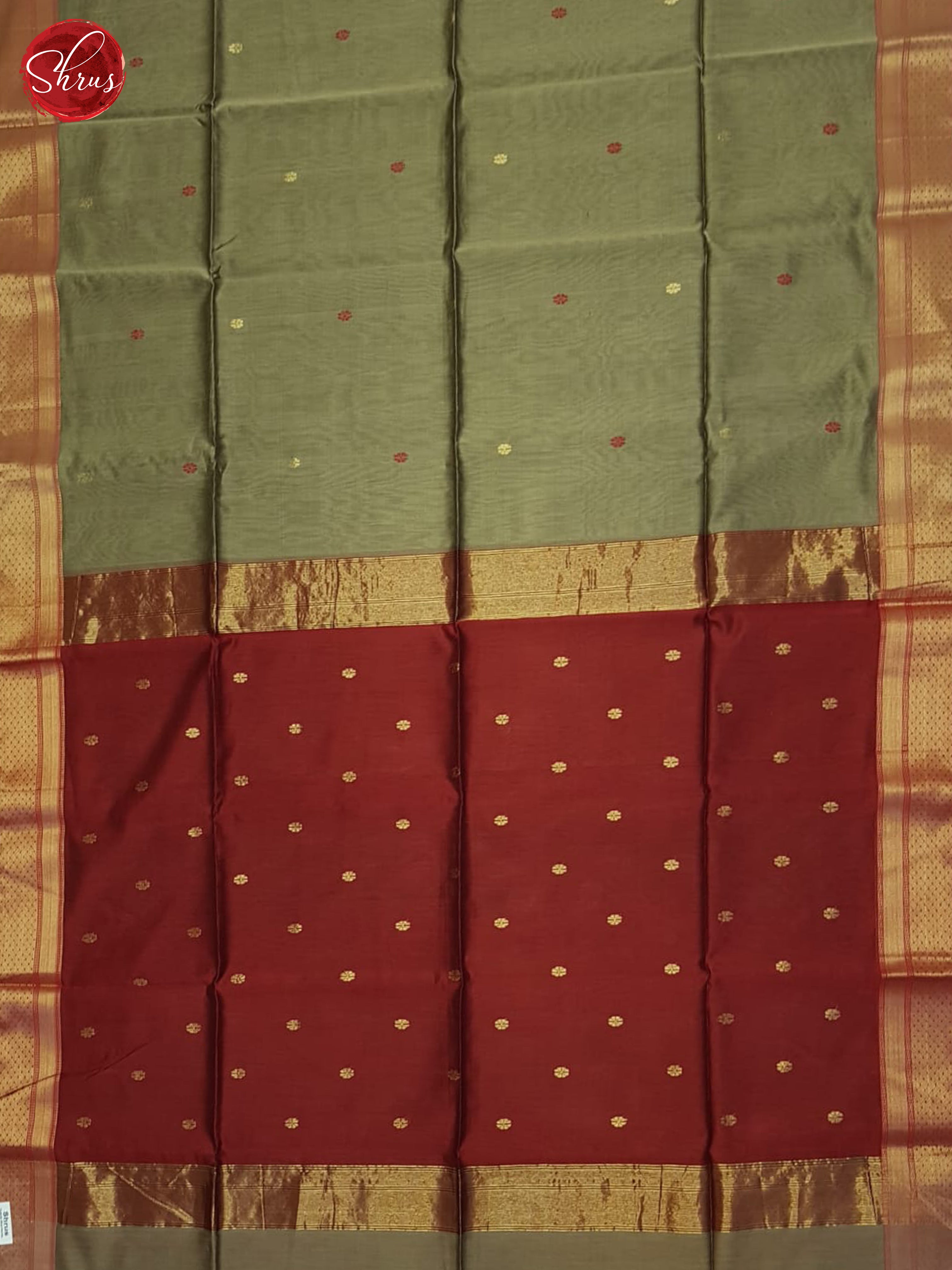 Grey & Red - Maheshwari Silk Cotton Saree - Shop on ShrusEternity.com
