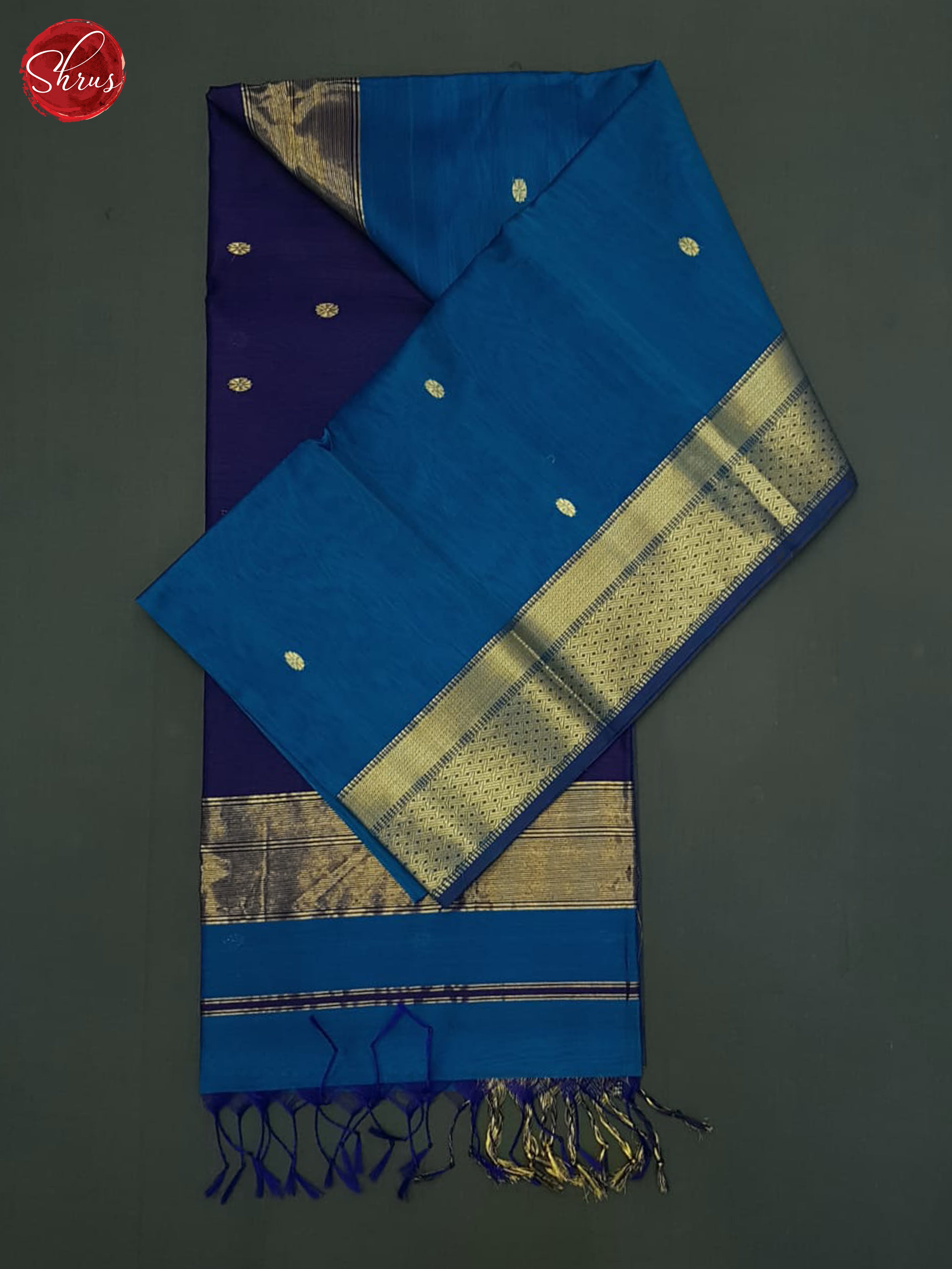 Blue & Violet- Maheshwari Silk Cotton Saree - Shop on ShrusEternity.com