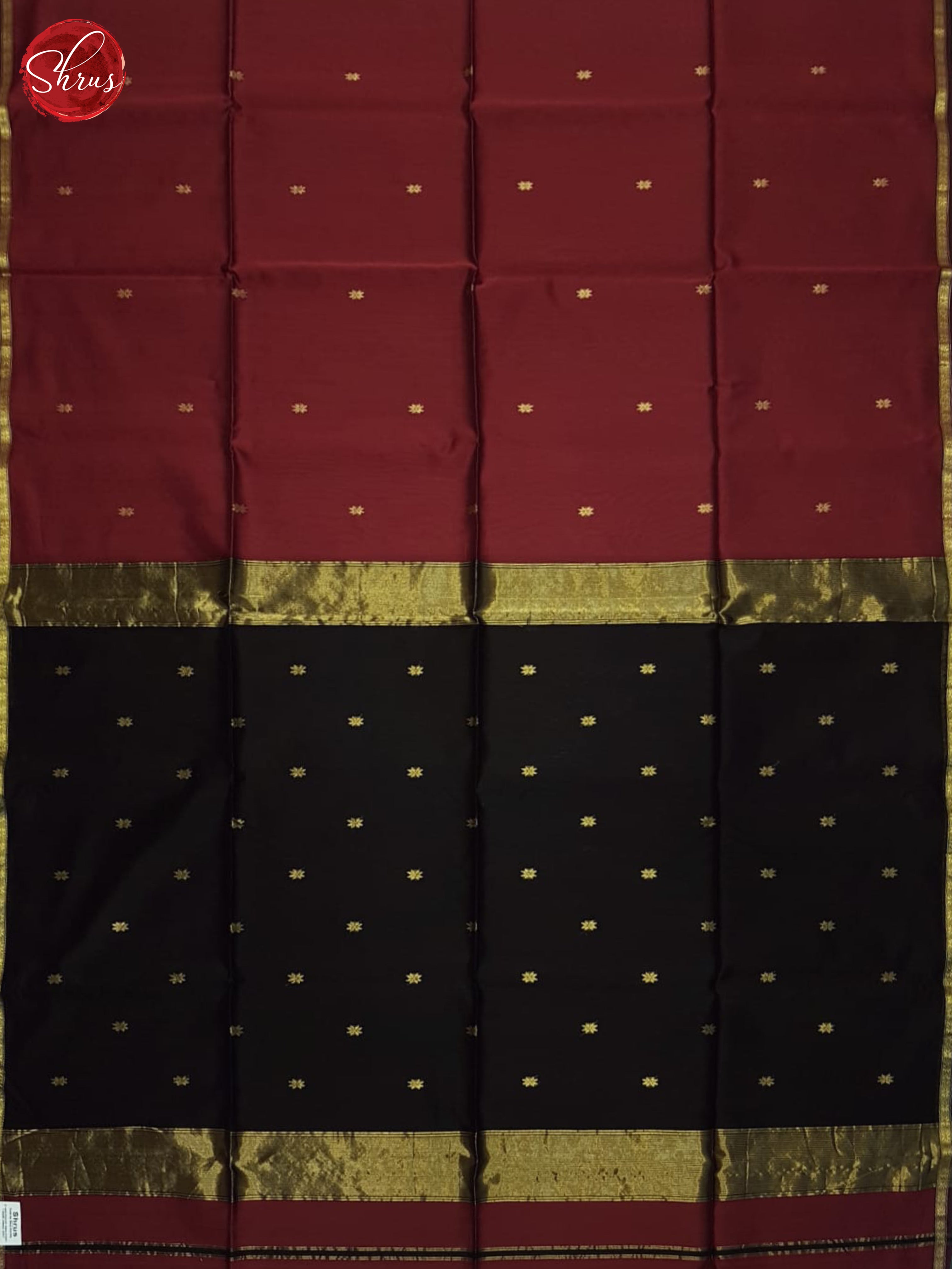 Maroon & Black- Maheshwari Silk Cotton Saree - Shop on ShrusEternity.com