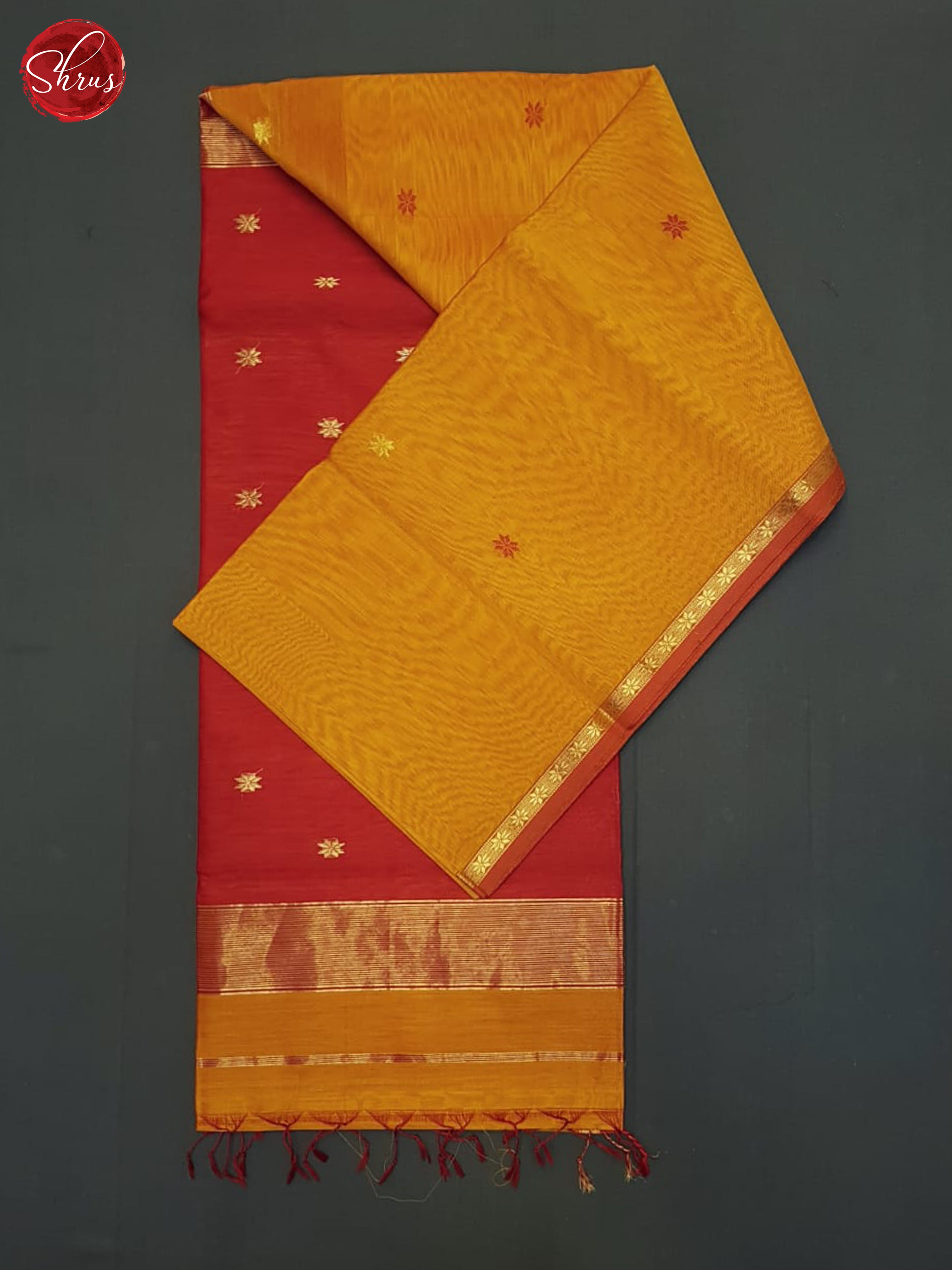 Fire Orange And Red- Maheshwari Silk Cotton Saree - Shop on ShrusEternity.com
