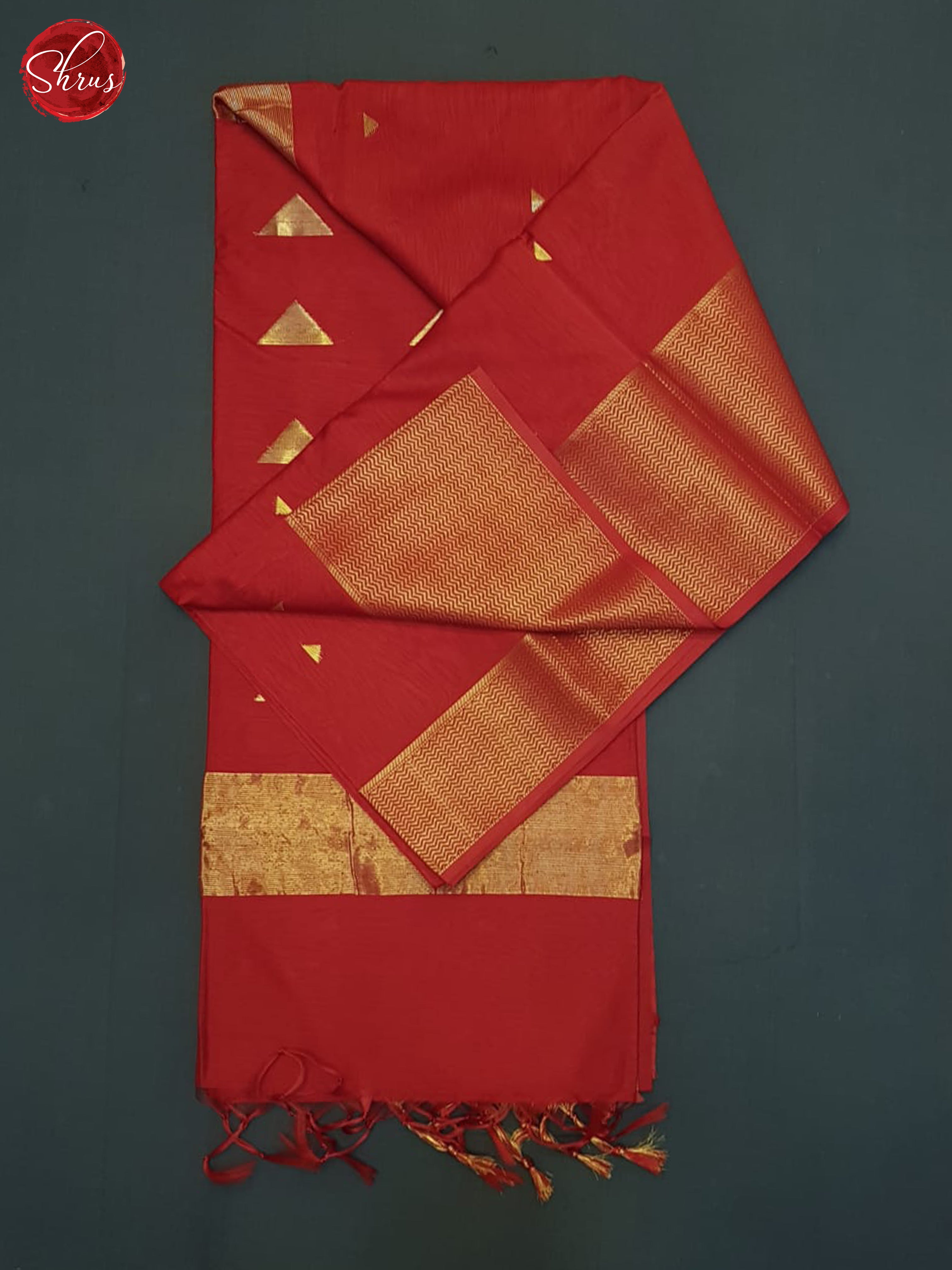 Red(Single Tone)- Maheshwari Silk Cotton Saree - Shop on ShrusEternity.com