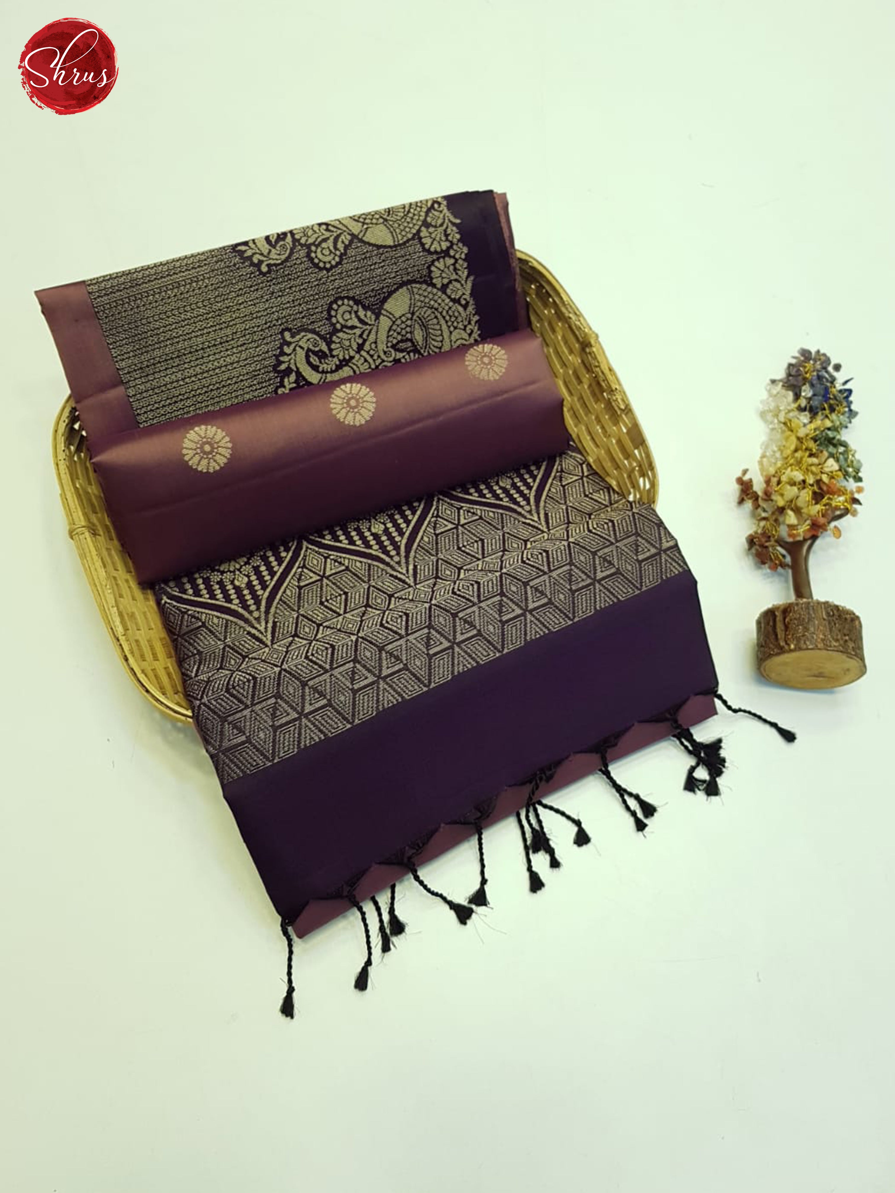 Pastel Brown And Jamun Fruit- Soft Silk Saree - Shop on ShrusEternity.com