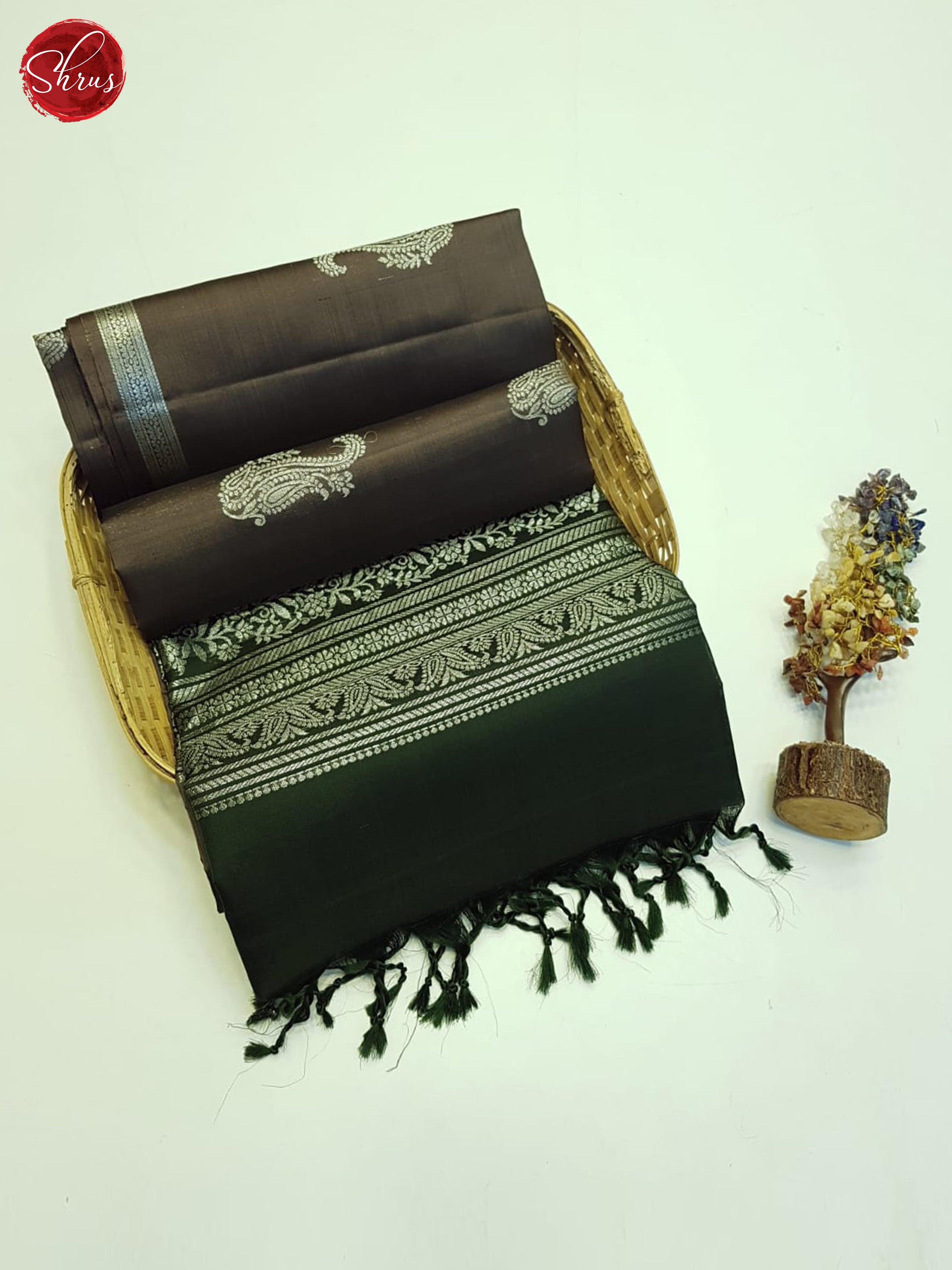 Dusty Brown & Green- Soft Silk Saree - Shop on ShrusEternity.com