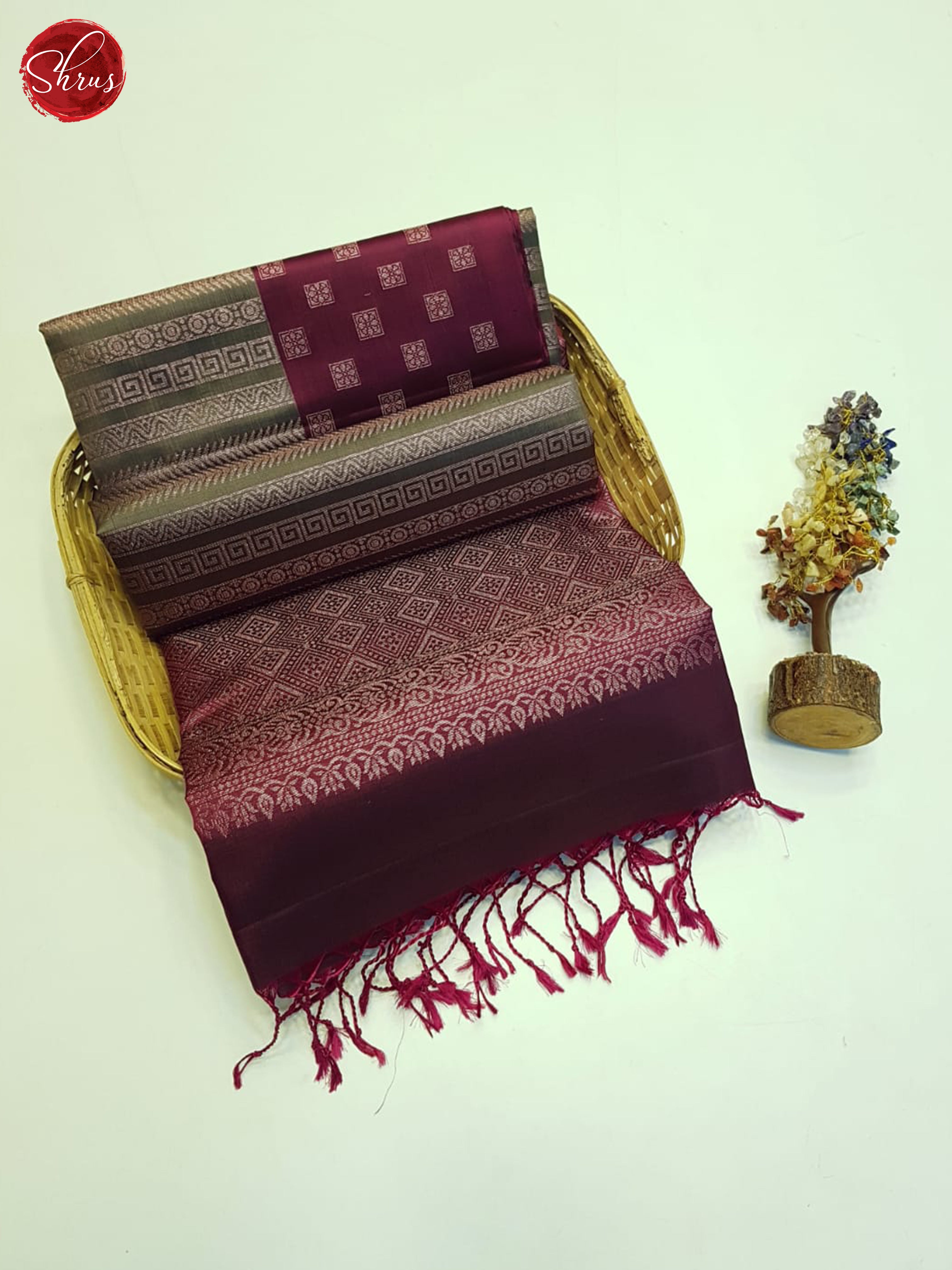 Green And Wine- Soft Silk Saree - Shop on ShrusEternity.com