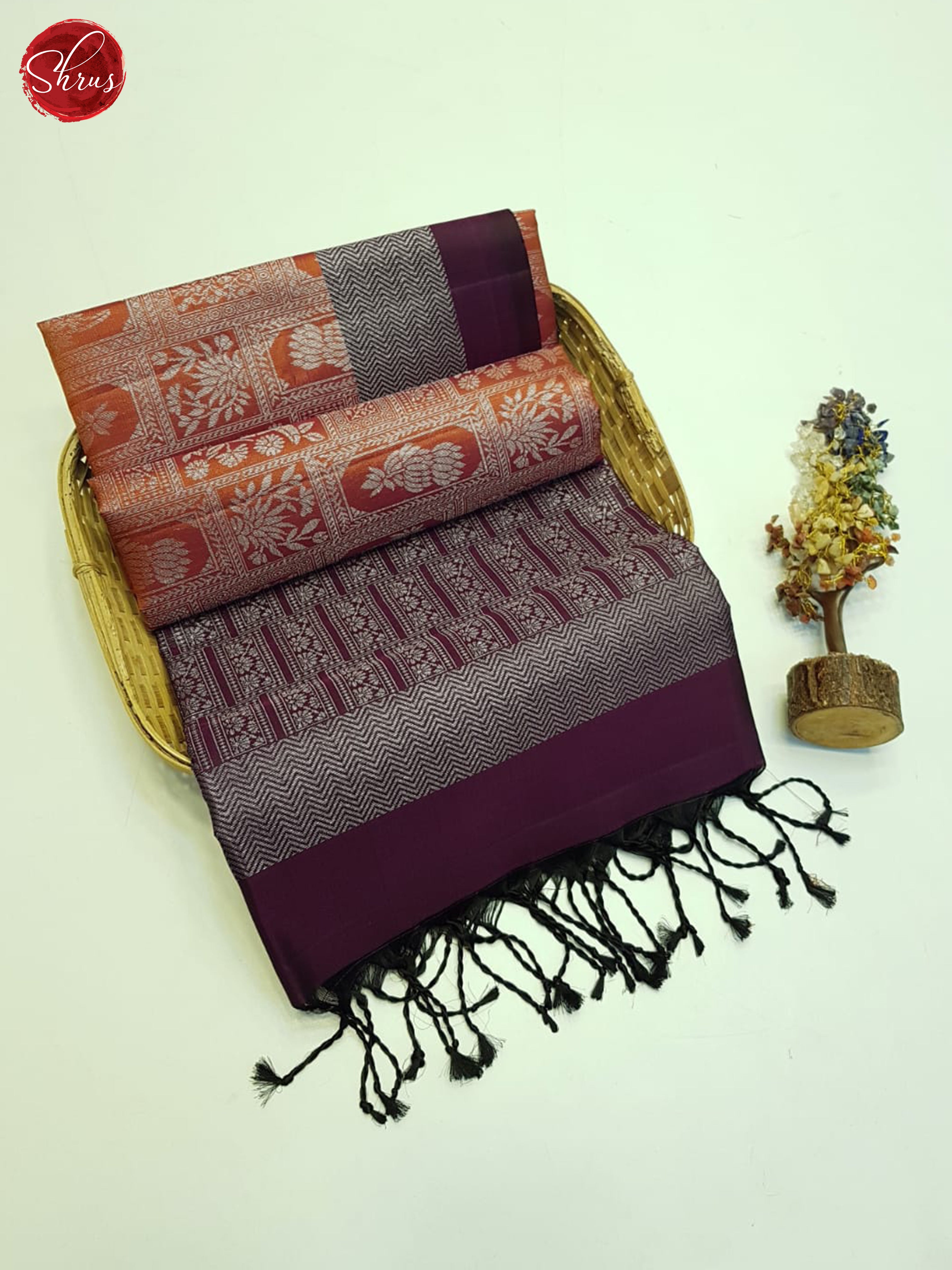 Orange And Jamun Fruit- Soft Silk Saree - Shop on ShrusEternity.com
