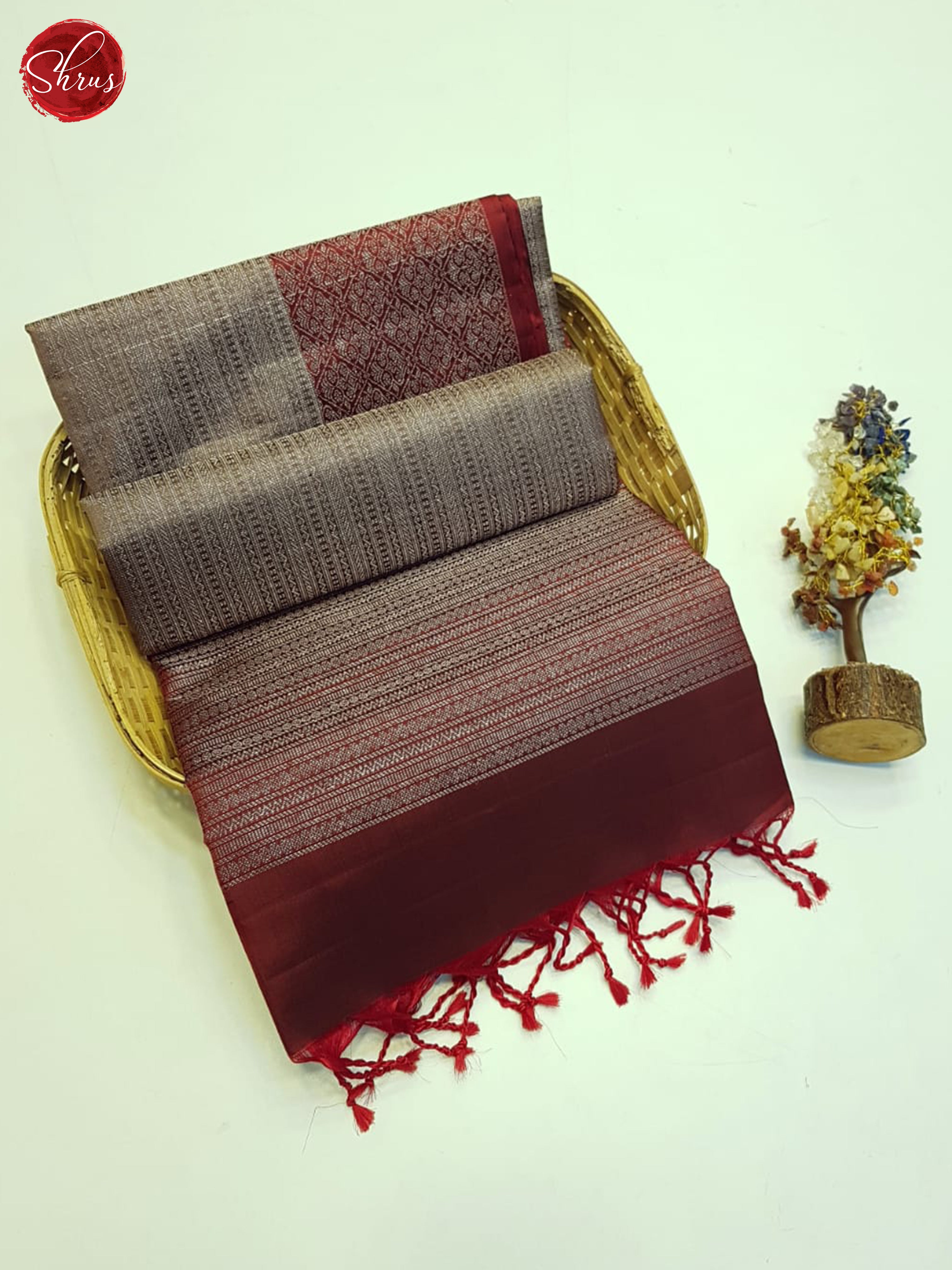 Grey And Maroon- Soft Silk Saree - Shop on ShrusEternity.com