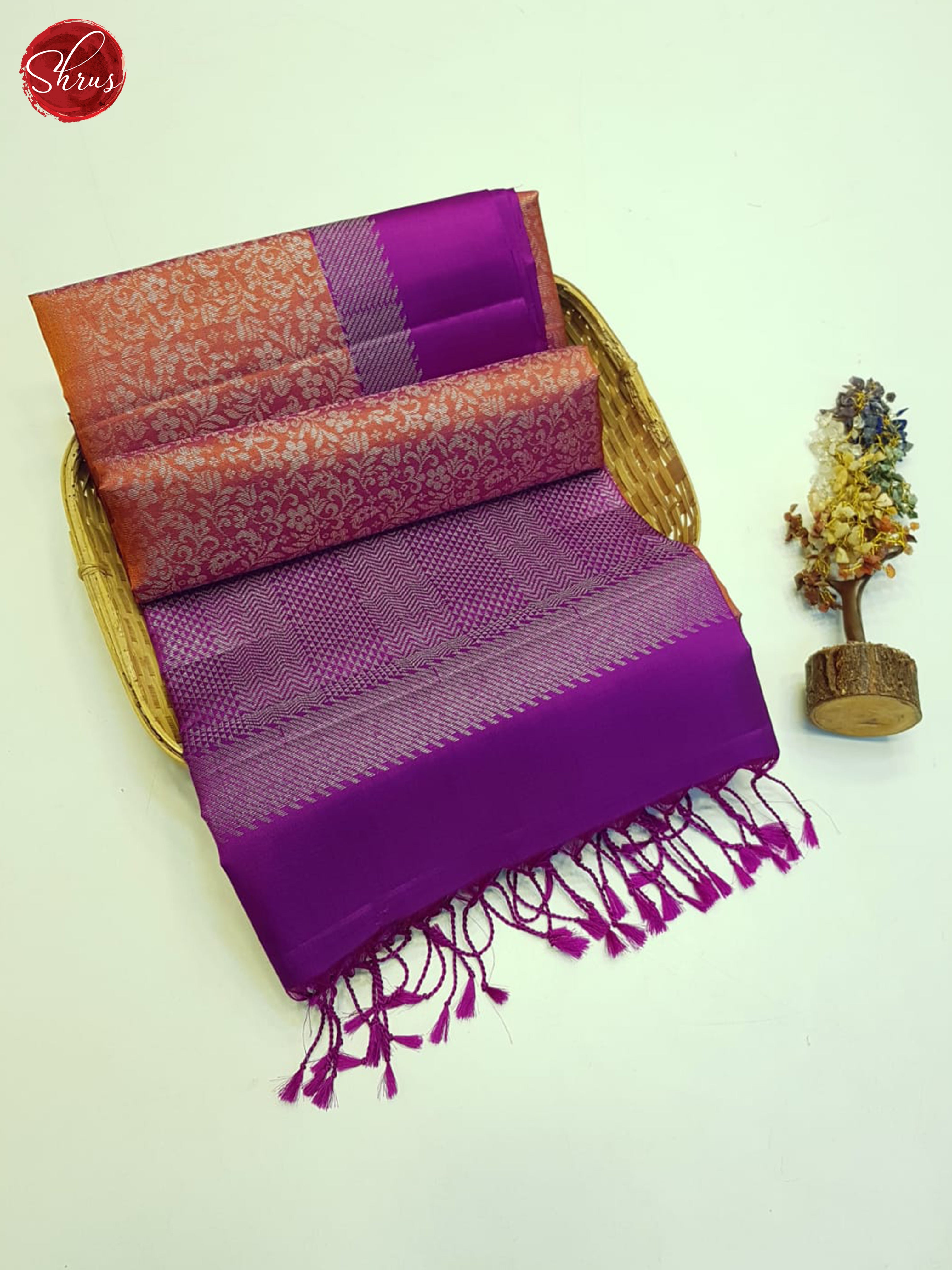 Orange And Purple- Soft Silk Saree - Shop on ShrusEternity.com