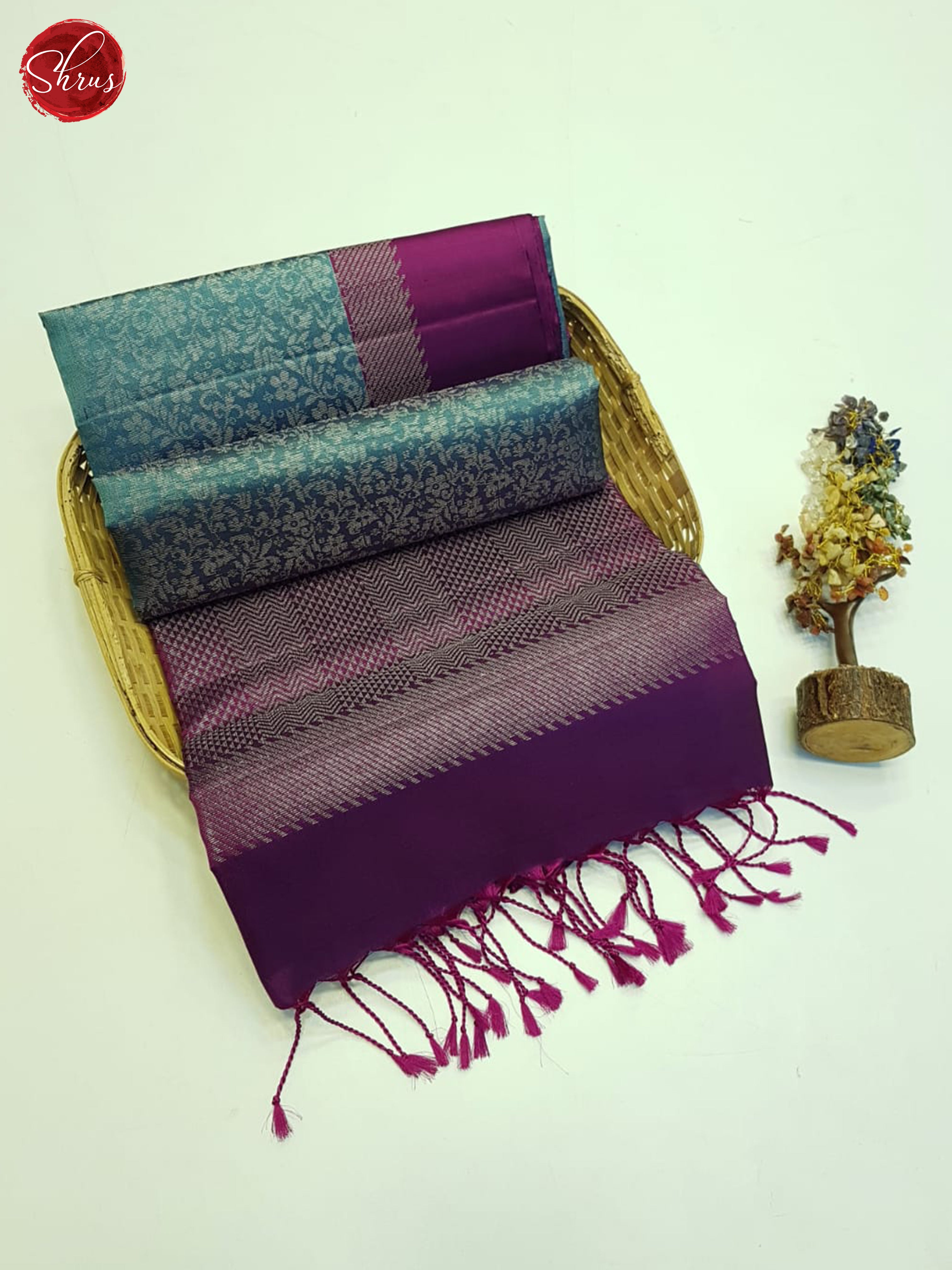Blue And Wine- Soft Silk Saree - Shop on ShrusEternity.com
