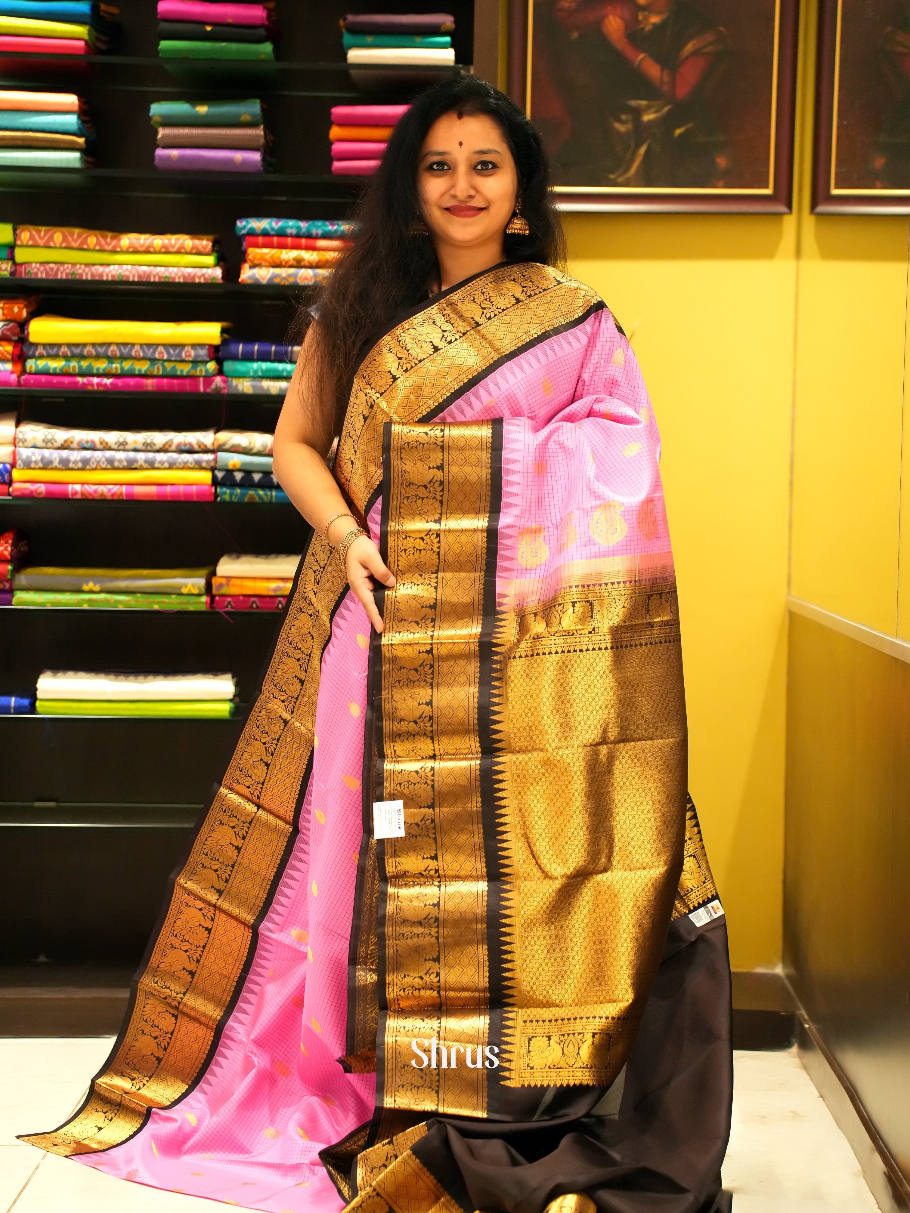 Pink And Brown- Gadwal Silk Saree - Shop on ShrusEternity.com