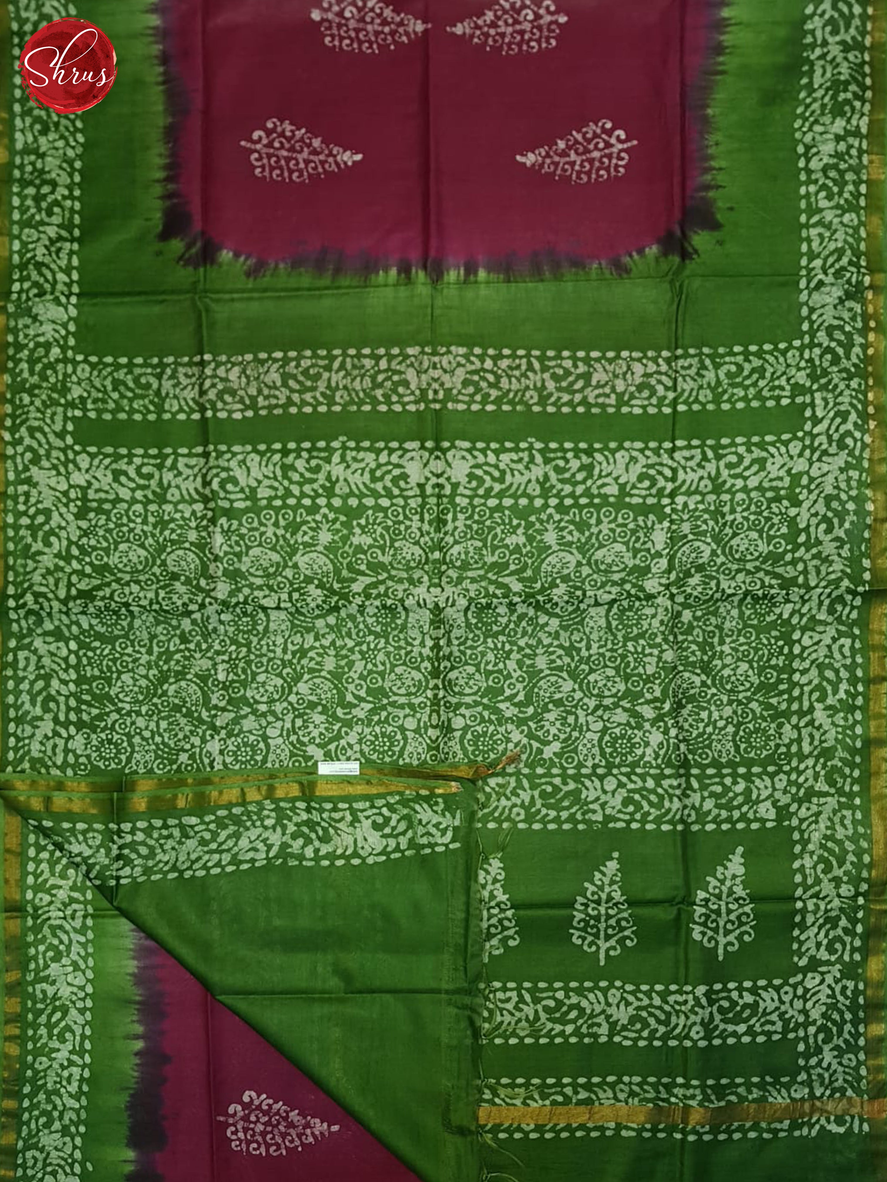 Wine And Green- Bhatik Saree - Shop on ShrusEternity.com
