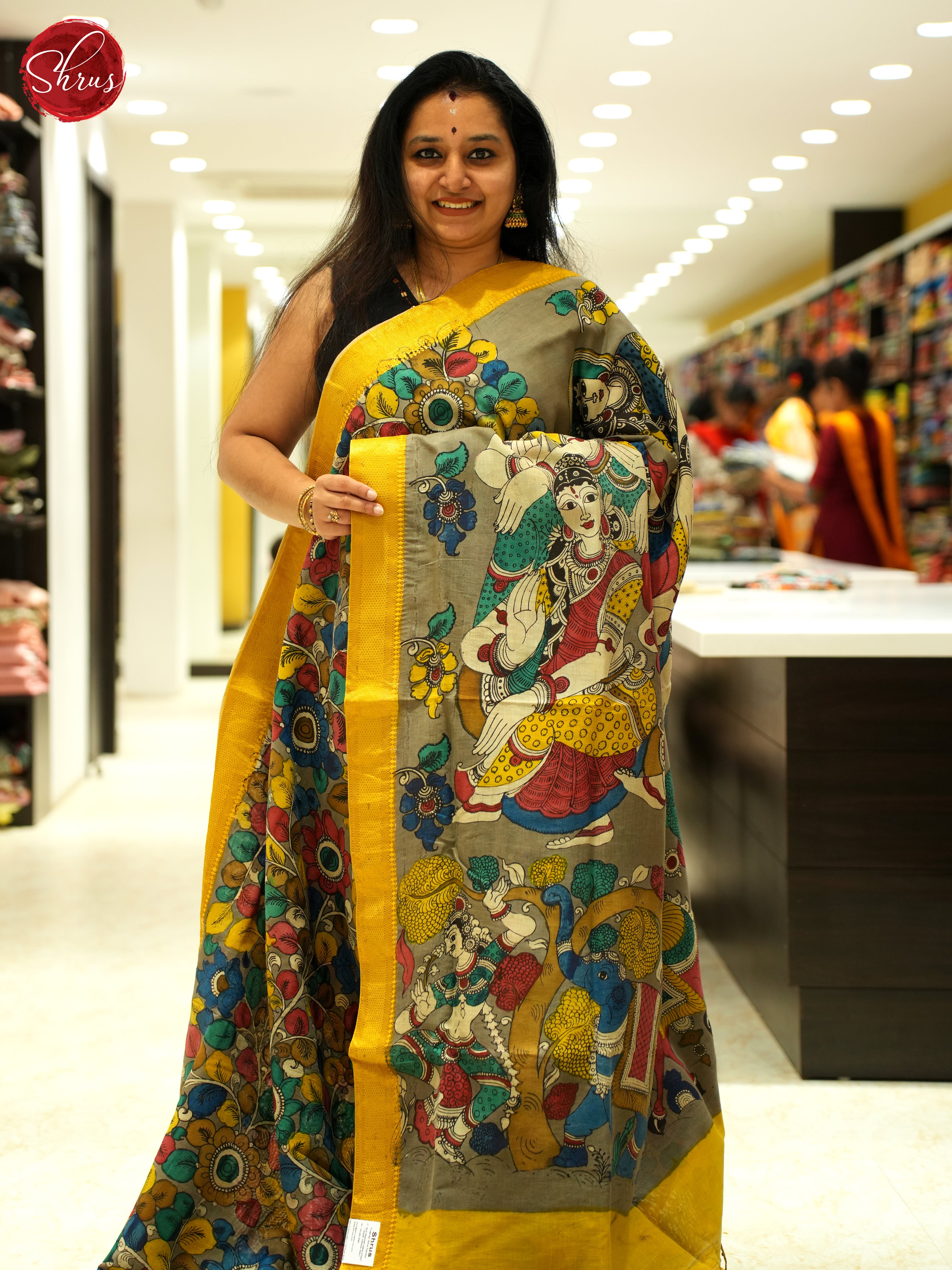 Moss Green & Mustard - PenKalamkari Saree (Chinnur Silk) - Shop on ShrusEternity.com