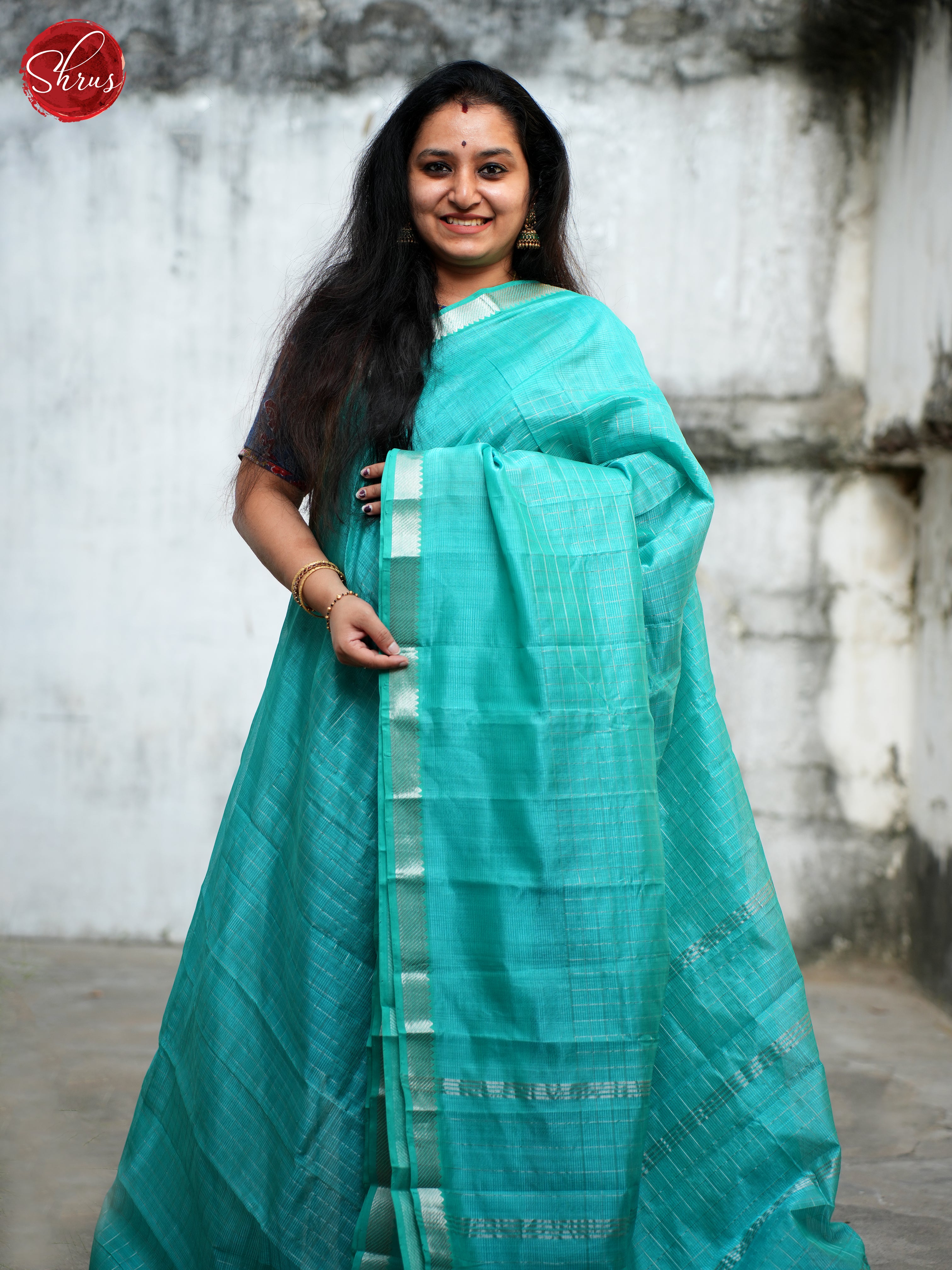 Teal Blue(Single Tone) - Mangalagiri silkcotton Saree - Shop on ShrusEternity.com