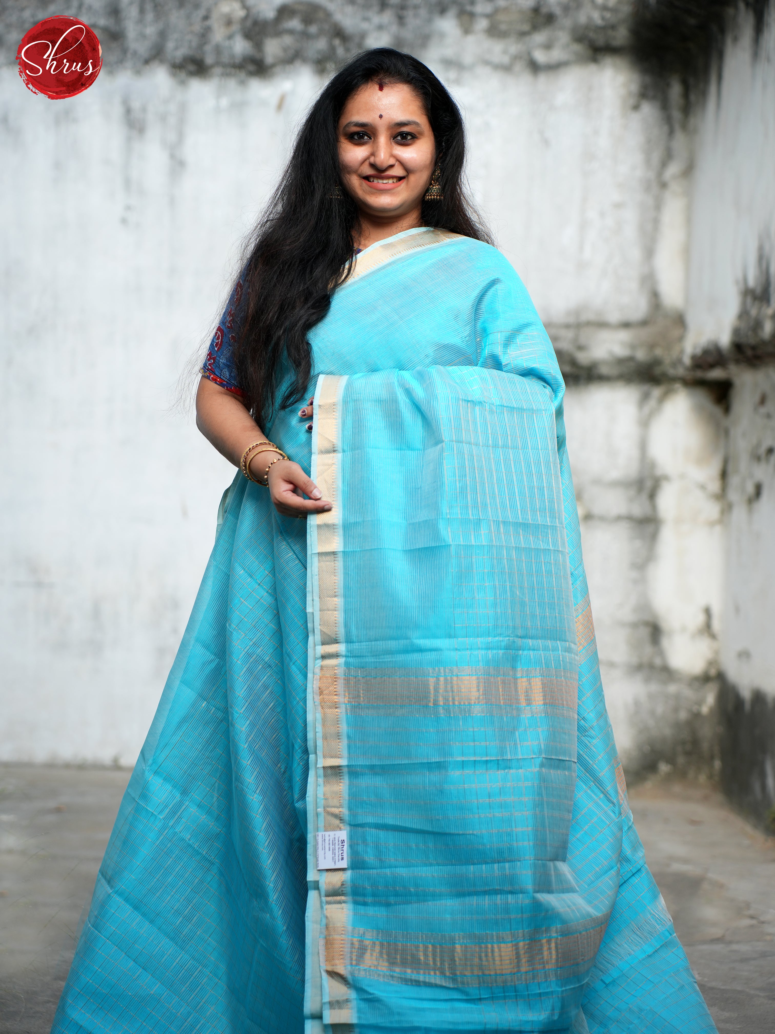 Blue(Single Tone) - Mangalagiri silkcotton Saree - Shop on ShrusEternity.com