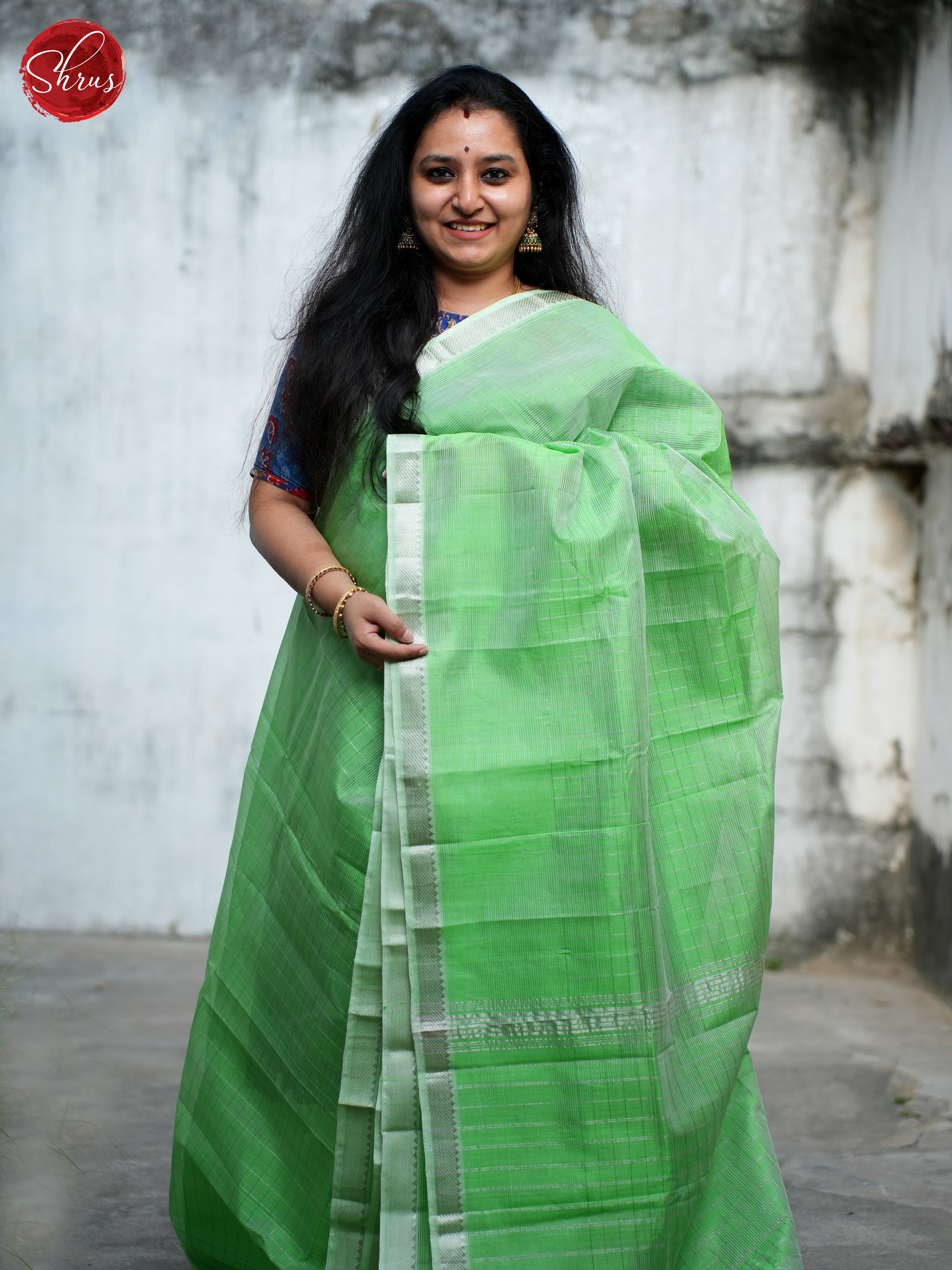 Green(Single Tone) - Mangalagiri silkcotton Saree - Shop on ShrusEternity.com
