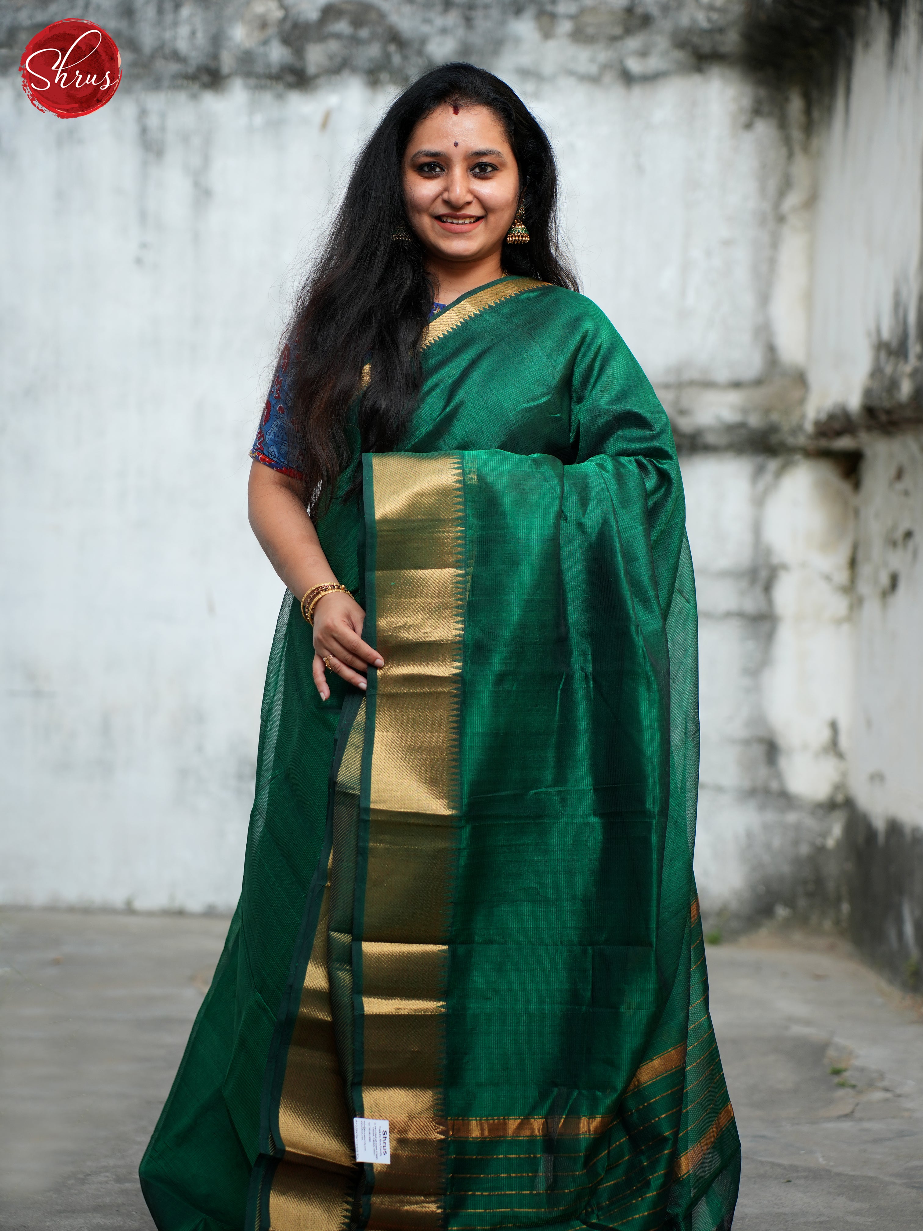 Green(Single Tone) - Mangalagiri silkcotton Saree - Shop on ShrusEternity.com
