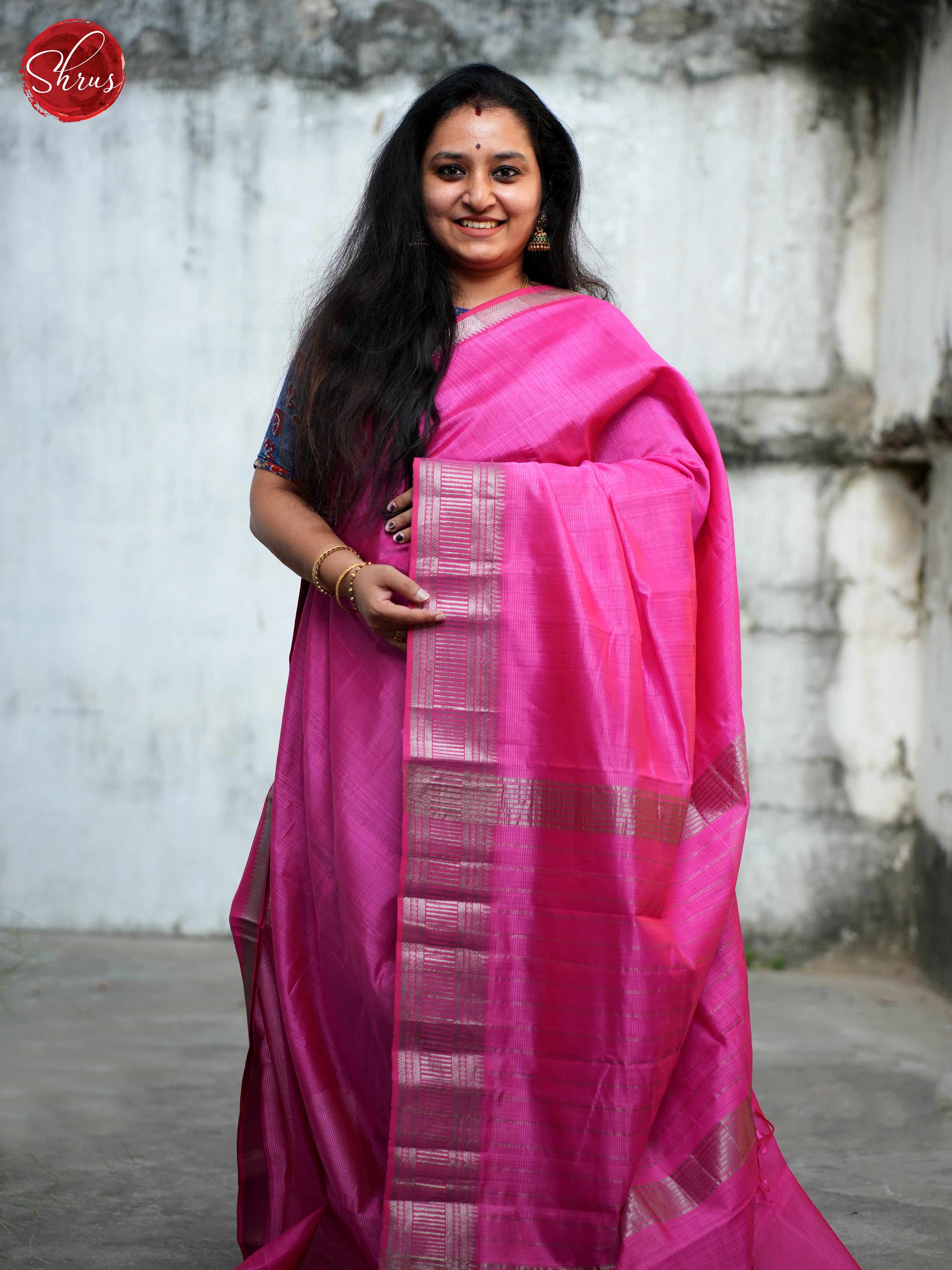 Pink(Single Tone)- Mangalagiri silkcotton Saree - Shop on ShrusEternity.com