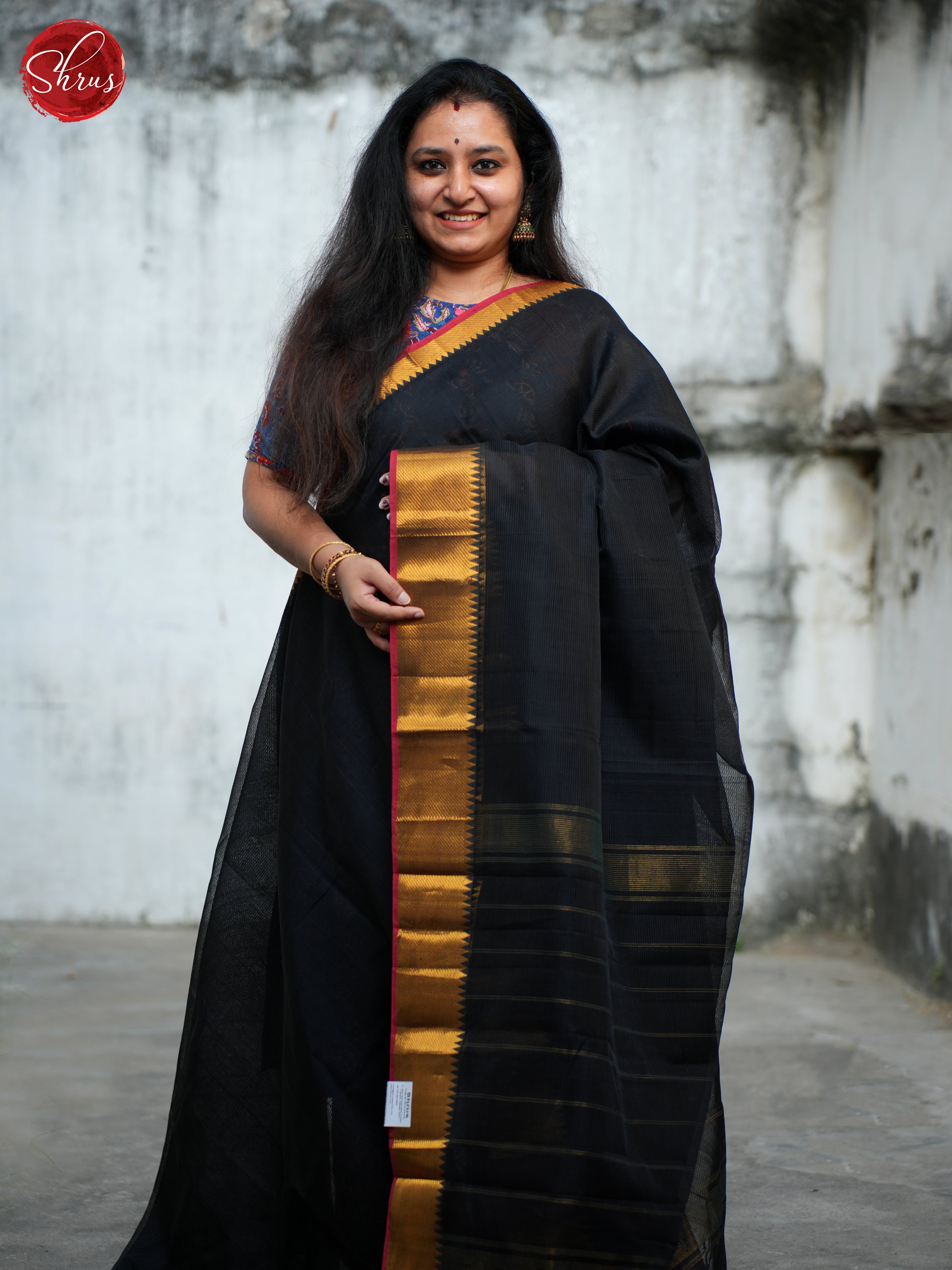 Black(Single Tone)- Mangalagiri silkcotton Saree - Shop on ShrusEternity.com