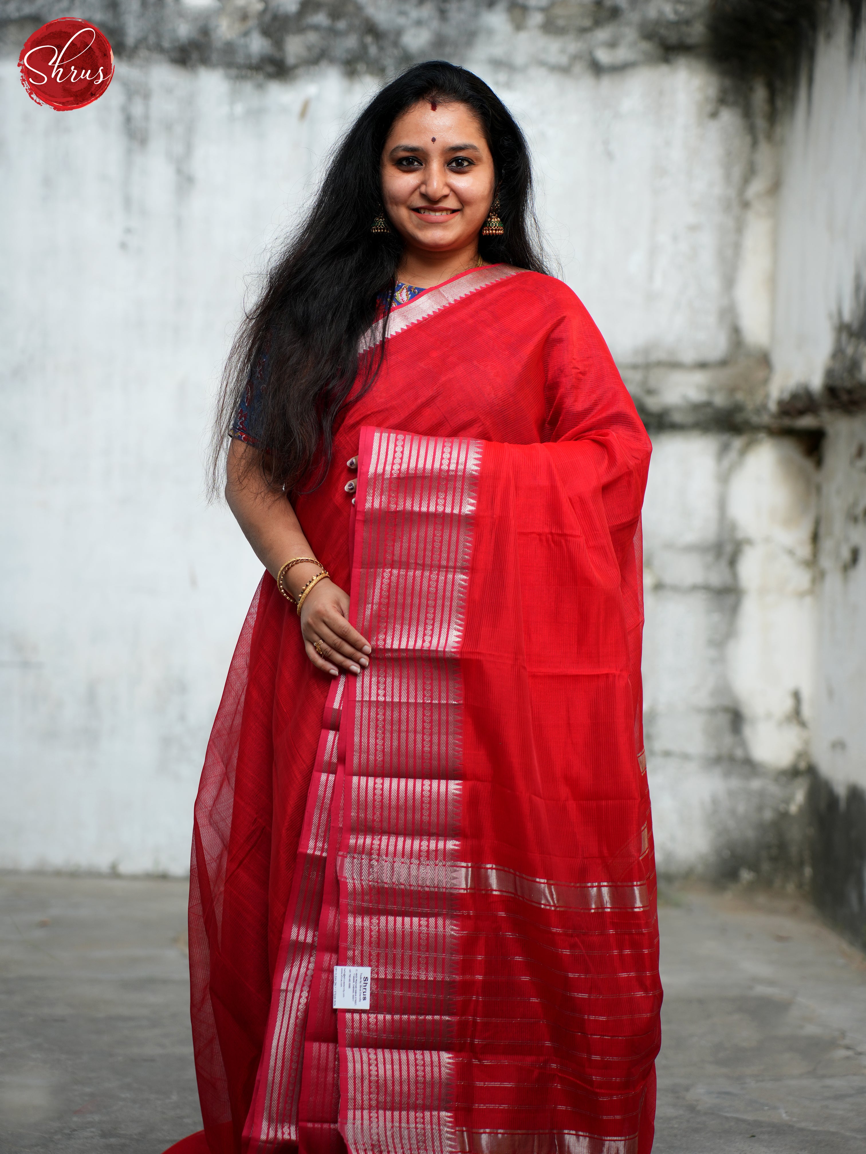 Red(Single Tone)- Mangalagiri silkcotton Saree - Shop on ShrusEternity.com