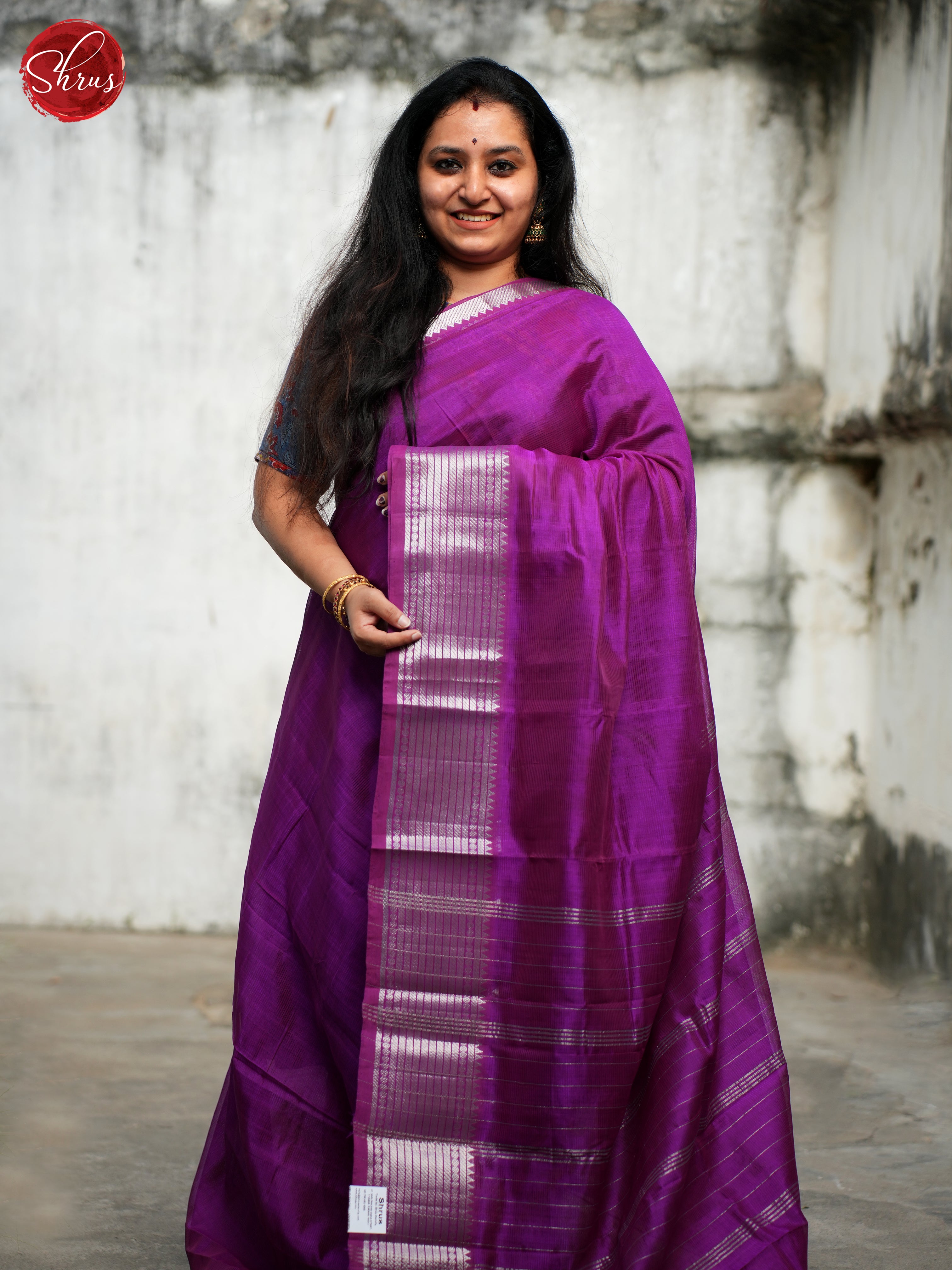 Purple(Single Tone)- Mangalagiri silkcotton Saree - Shop on ShrusEternity.com