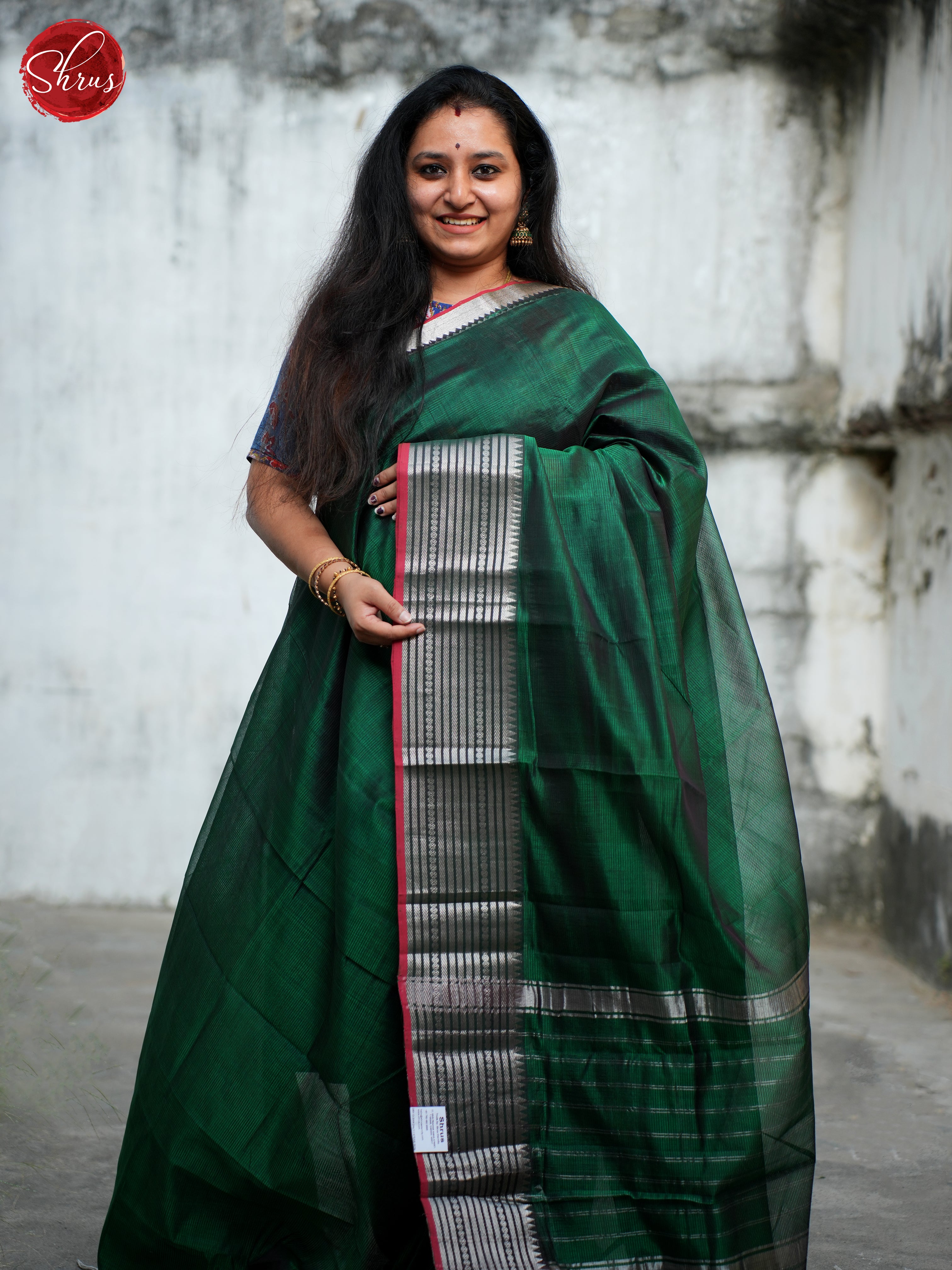 Green(Single Tone) - Mangalagiri silkcotton Saree - Shop on ShrusEternity.com